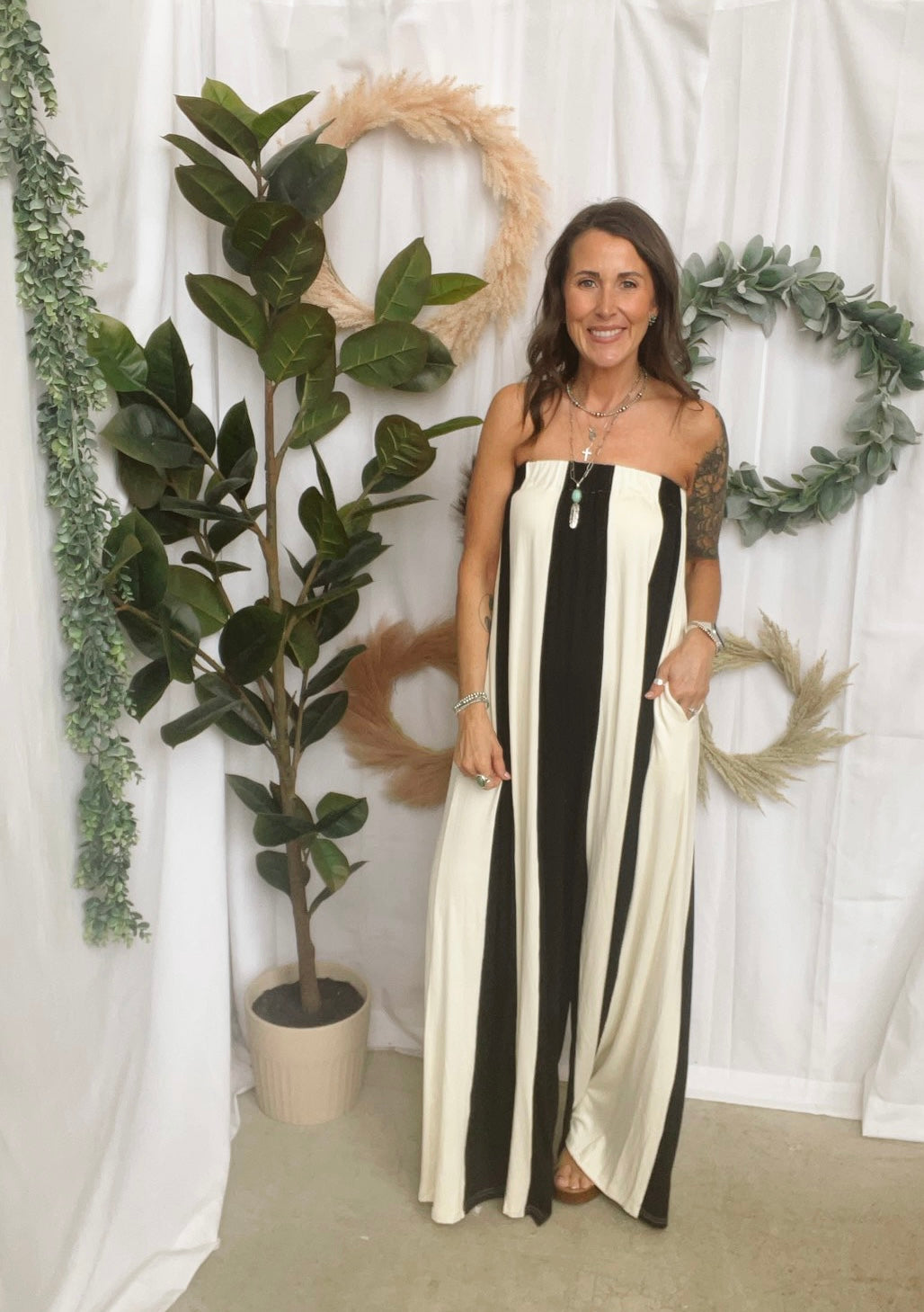 Havana Jumpsuit-Black Cream-Jumpsuits & Rompers-by together-The Silo Boutique, Women's Fashion Boutique Located in Warren and Grand Forks North Dakota