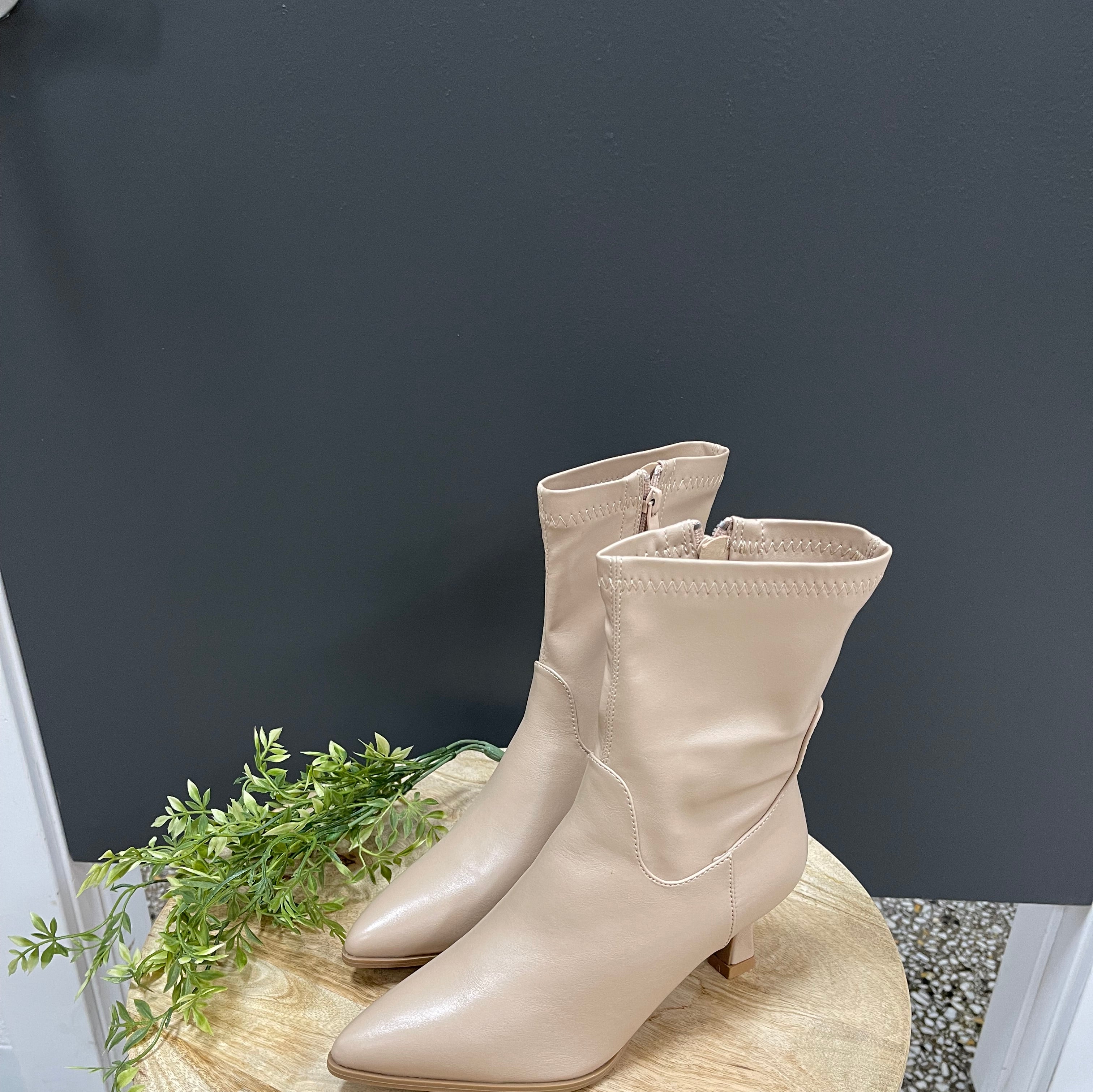 Hutton Kitten Heel Boot-Nude-Boots-Forever Link-The Silo Boutique, Women's Fashion Boutique Located in Warren and Grand Forks North Dakota