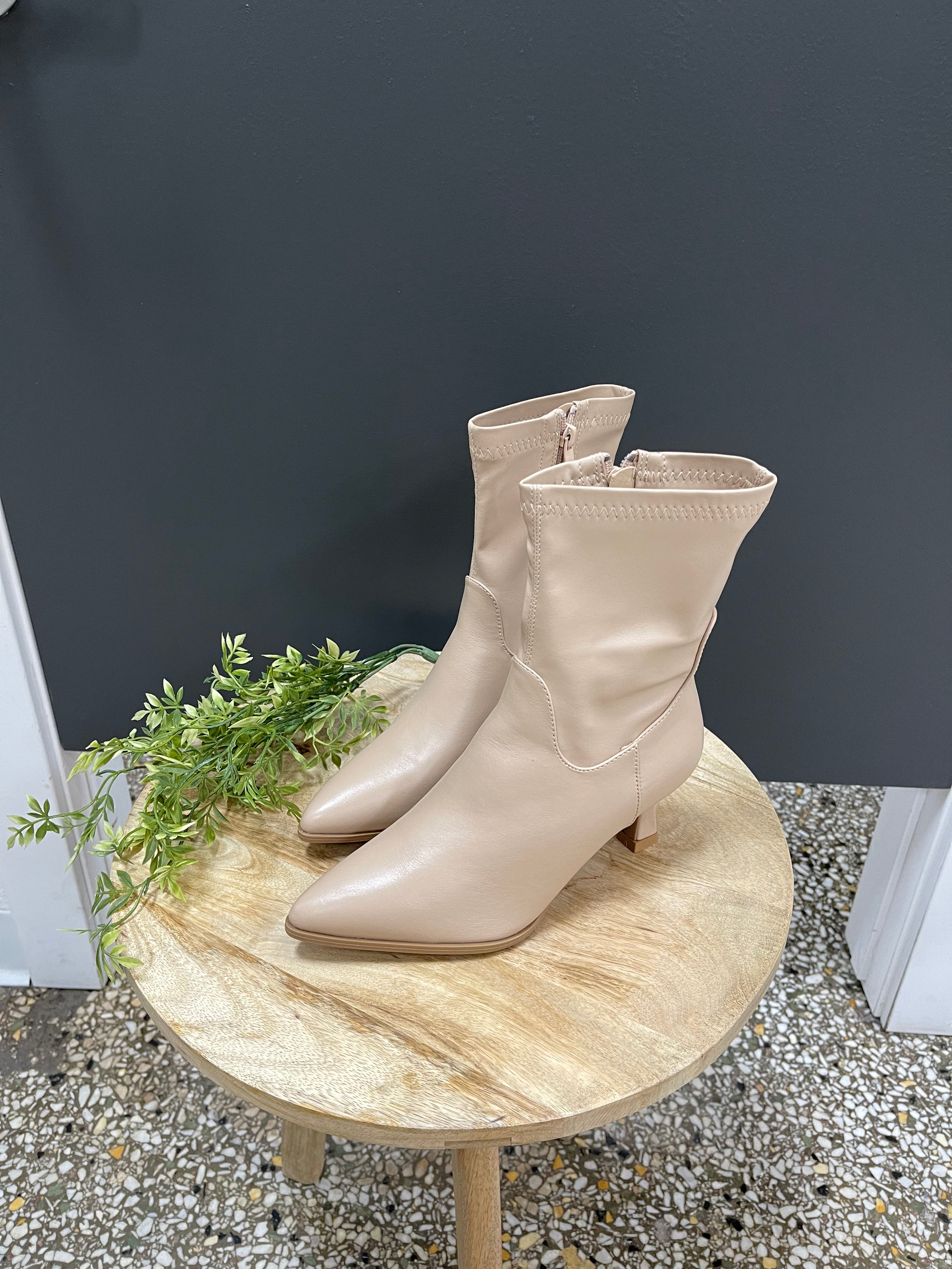 Hutton Kitten Heel Boot-Nude-Boots-Forever Link-The Silo Boutique, Women's Fashion Boutique Located in Warren and Grand Forks North Dakota