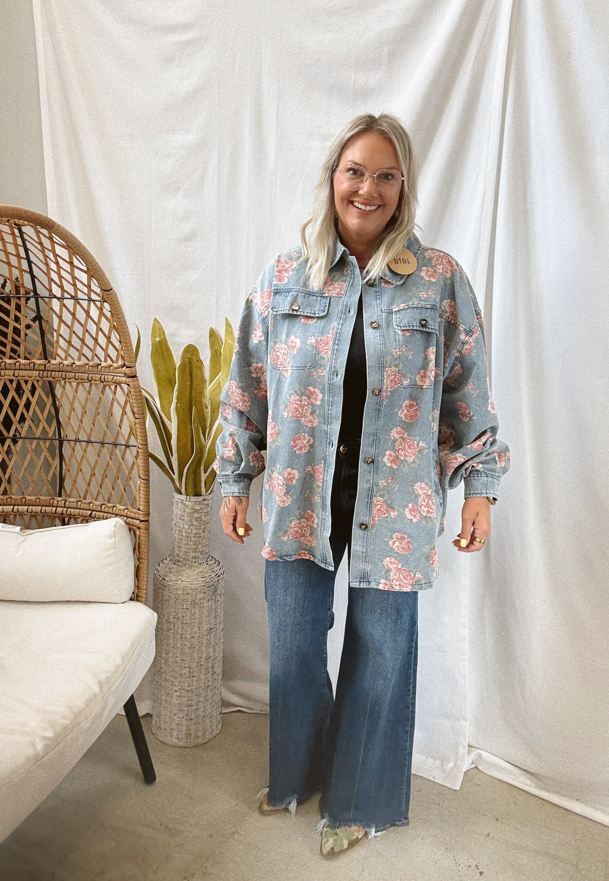 Favorite Floral Denim Shacket-Shackets-bibi-The Silo Boutique, Women's Fashion Boutique Located in Warren and Grand Forks North Dakota