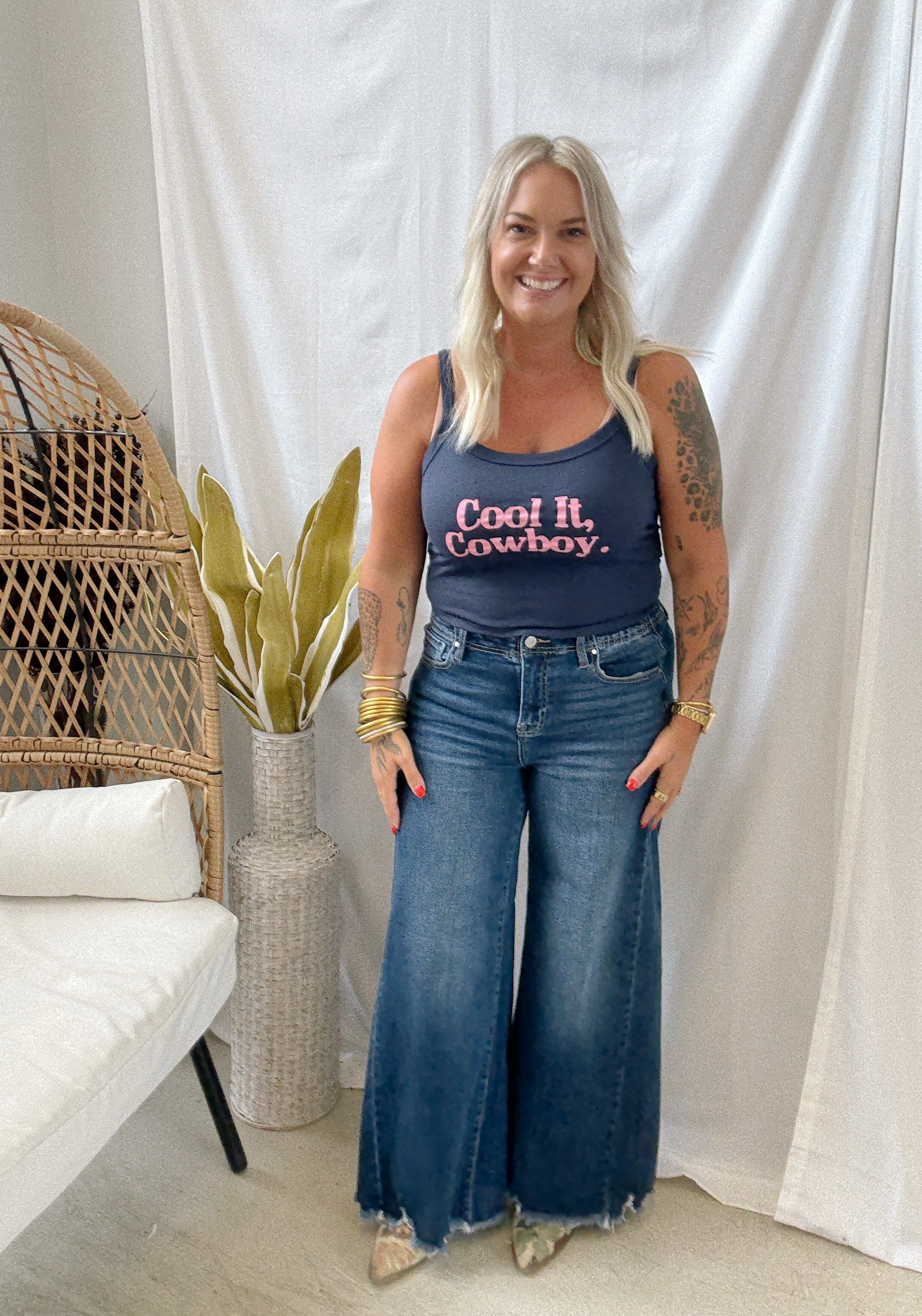 Navy Cool It Cowboy Tank-Tank Tops-charlie southern-The Silo Boutique, Women's Fashion Boutique Located in Warren and Grand Forks North Dakota