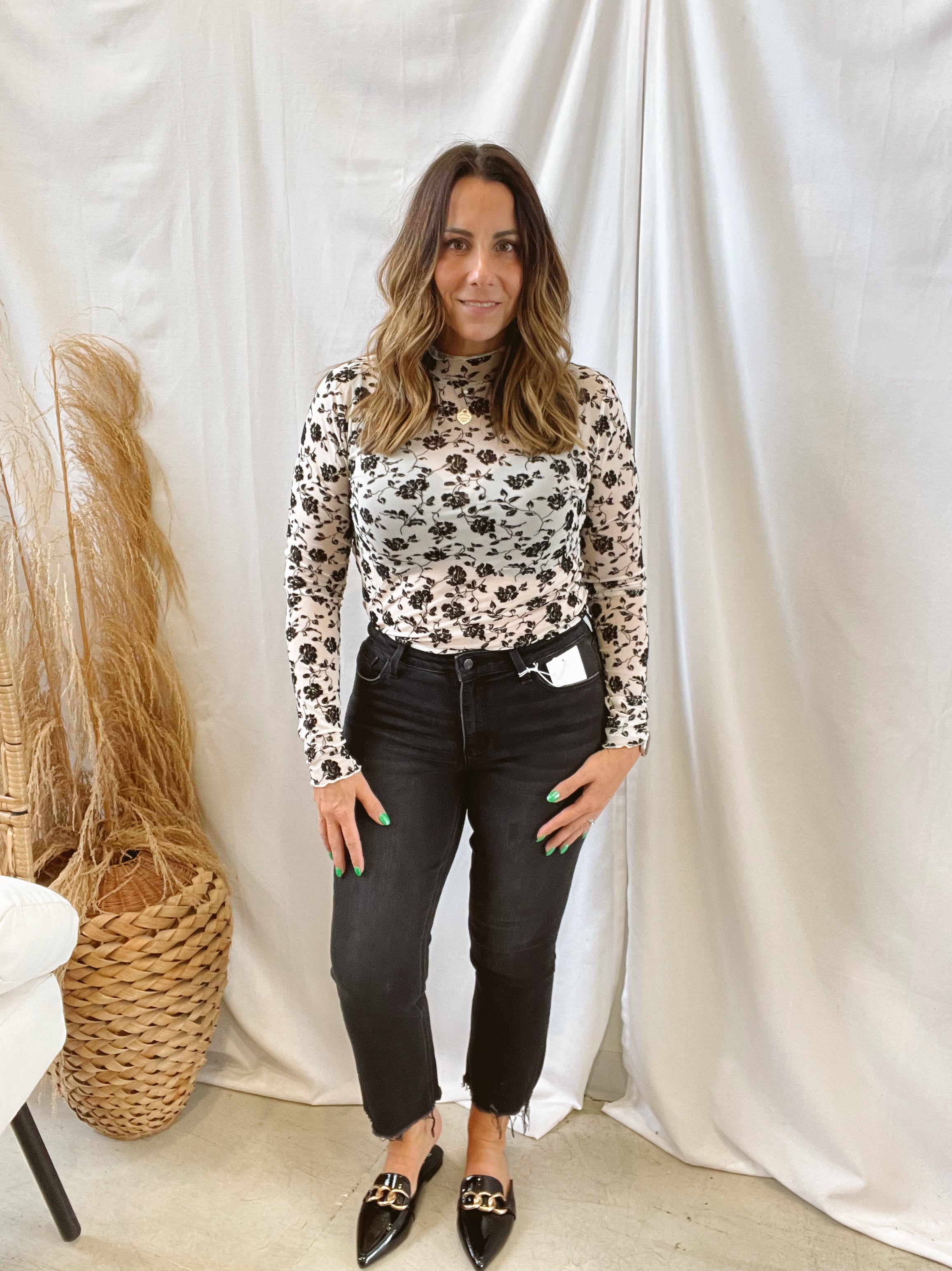 Cream Floral Mix Mesh Top-Long Sleeve Tops-oli-The Silo Boutique, Women's Fashion Boutique Located in Warren and Grand Forks North Dakota