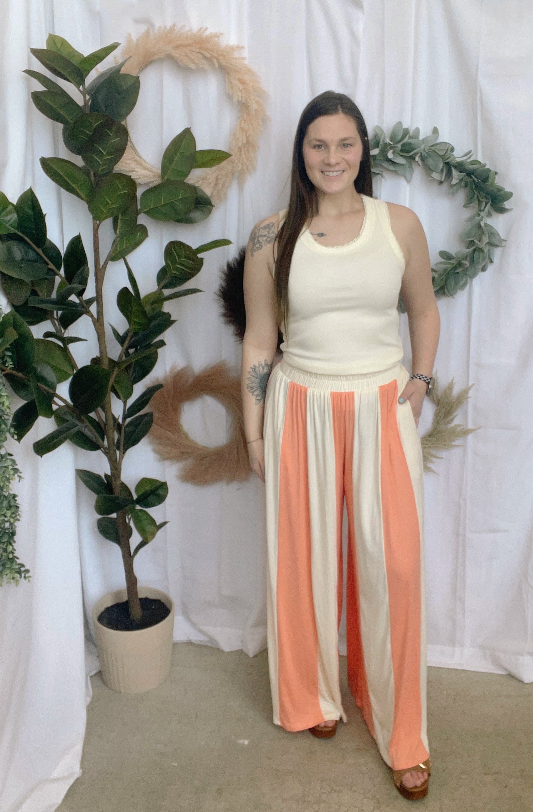 Havana Pants-Salmon Cream-Pants-by together-The Silo Boutique, Women's Fashion Boutique Located in Warren and Grand Forks North Dakota