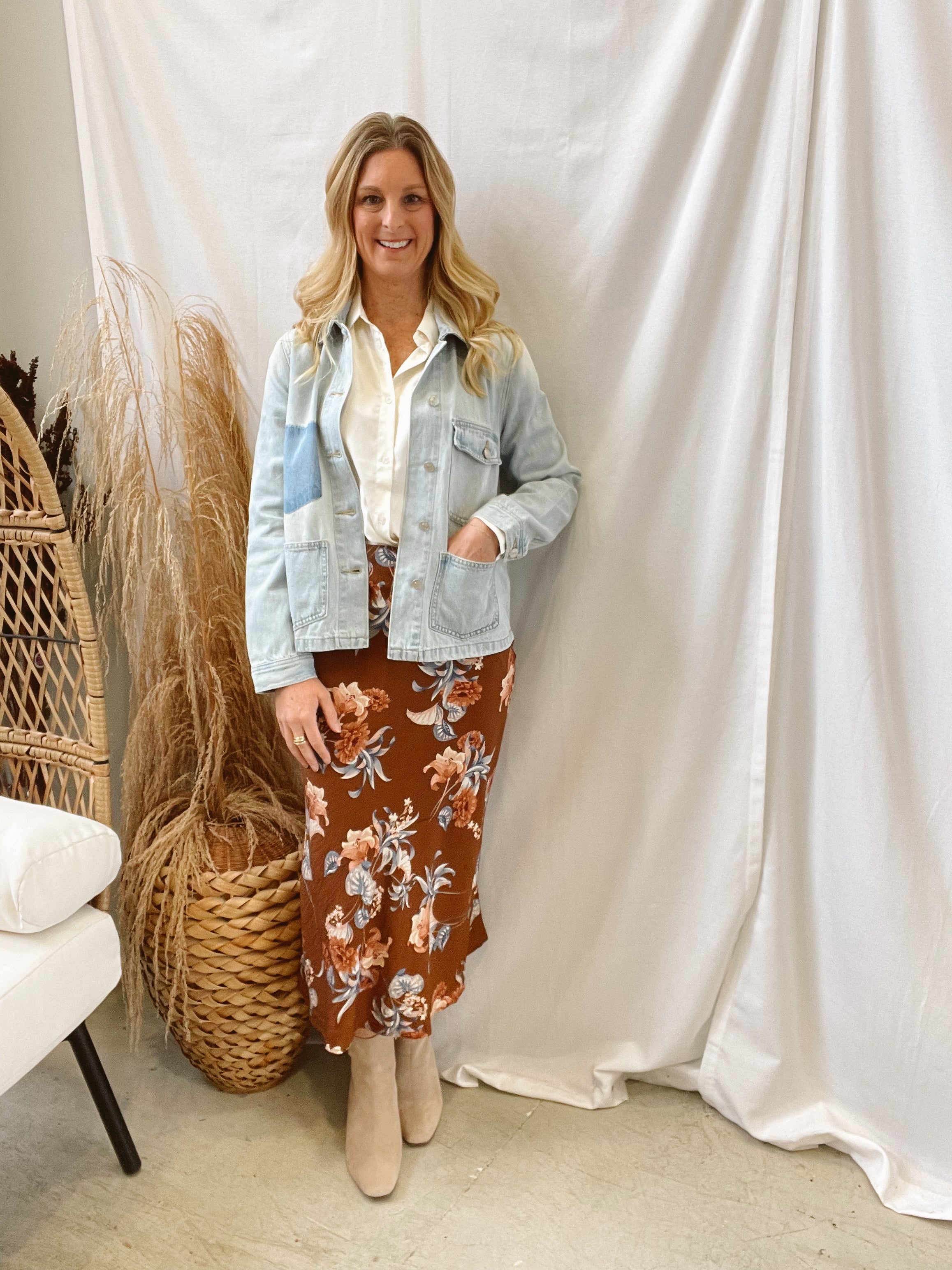 Cognac Floral Skirt-Skirts-gilli-The Silo Boutique, Women's Fashion Boutique Located in Warren and Grand Forks North Dakota
