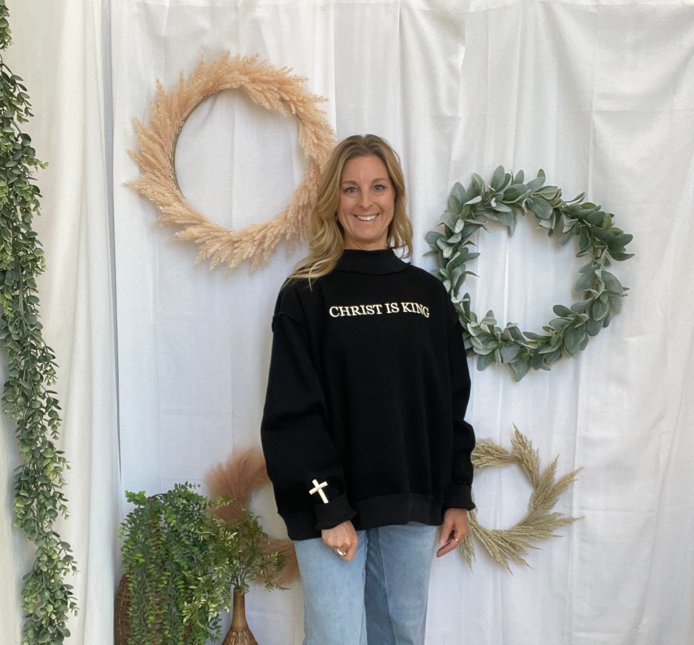 Christ is King Mock Neck Sweatshirt-Sweatshirts-bucketlist-The Silo Boutique, Women's Fashion Boutique Located in Warren and Grand Forks North Dakota