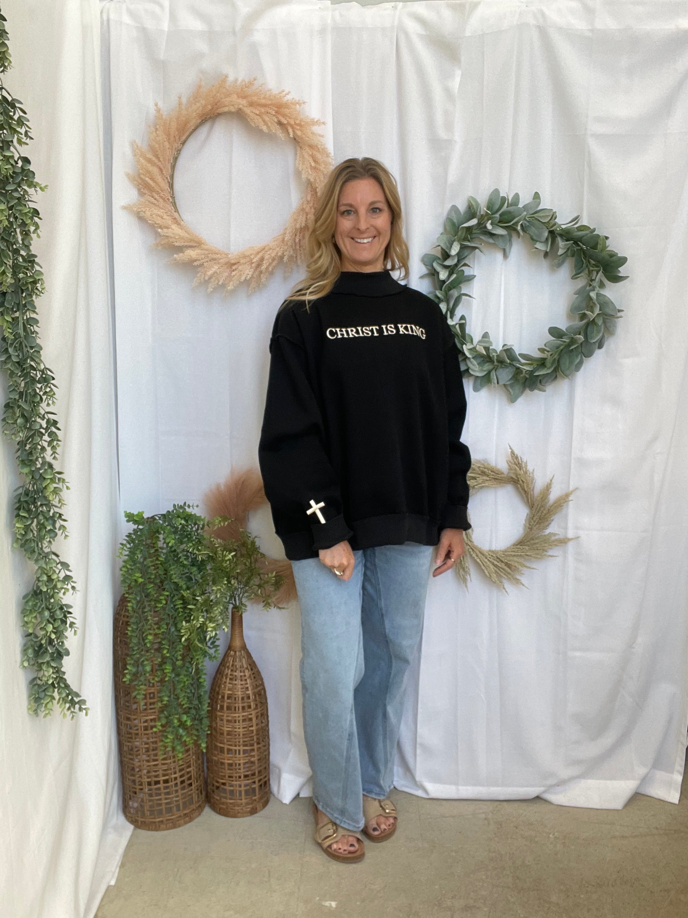 Christ is King Mock Neck Sweatshirt-Sweatshirts-bucketlist-The Silo Boutique, Women's Fashion Boutique Located in Warren and Grand Forks North Dakota