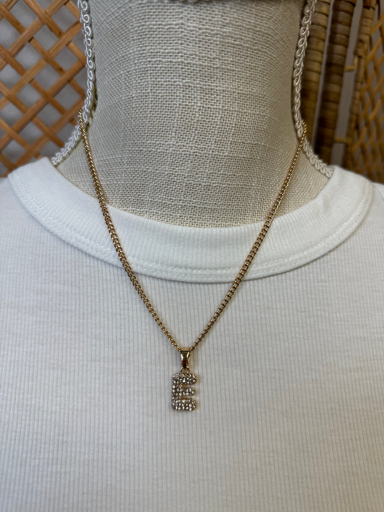 Rhinestone Initial Necklace-Necklaces-Fame-The Silo Boutique, Women's Fashion Boutique Located in Warren and Grand Forks North Dakota