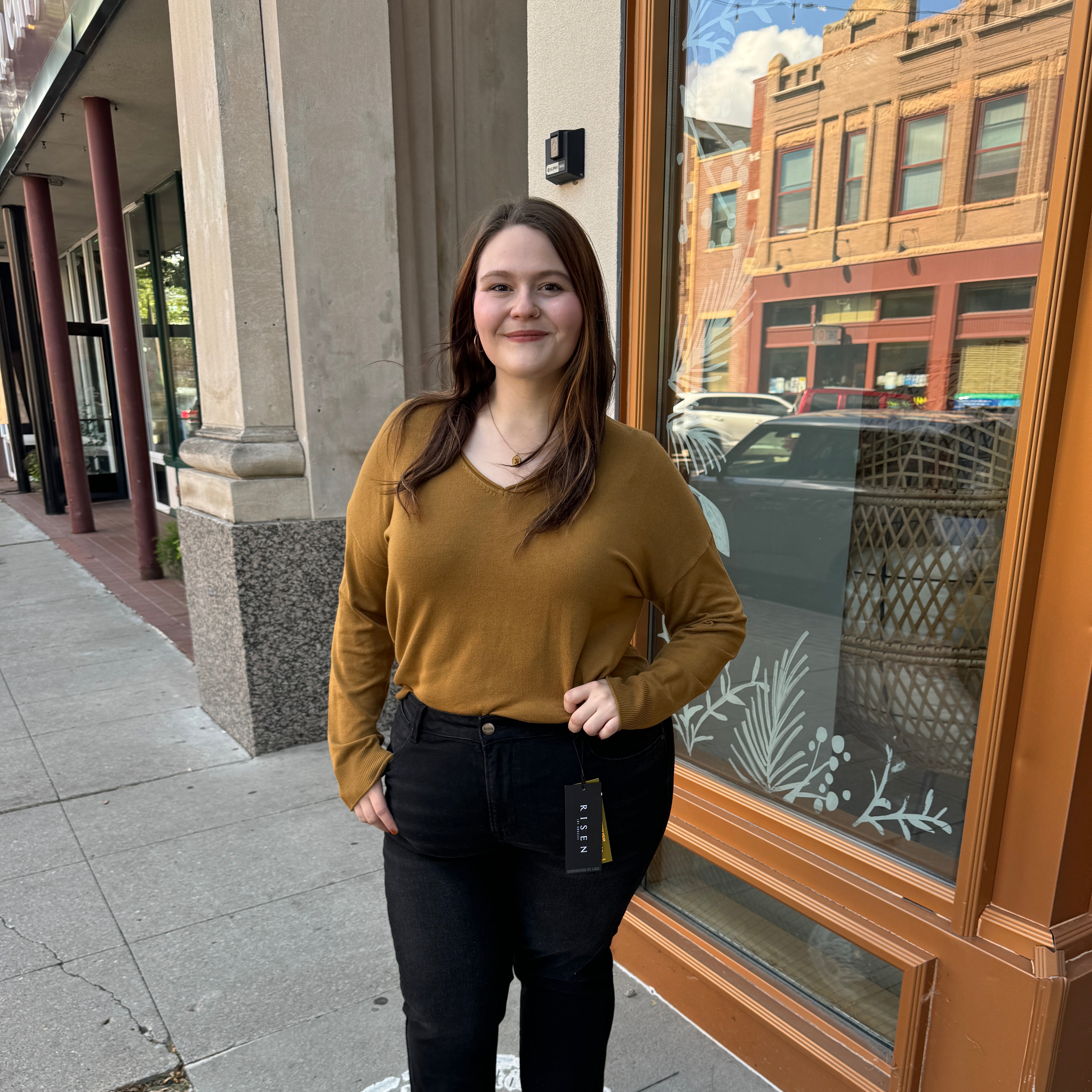 Cool V-Neck Long Sleeve Sweater-Golden Rod-Final sale Online Only-Sweaters-be cool-The Silo Boutique, Women's Fashion Boutique Located in Warren and Grand Forks North Dakota
