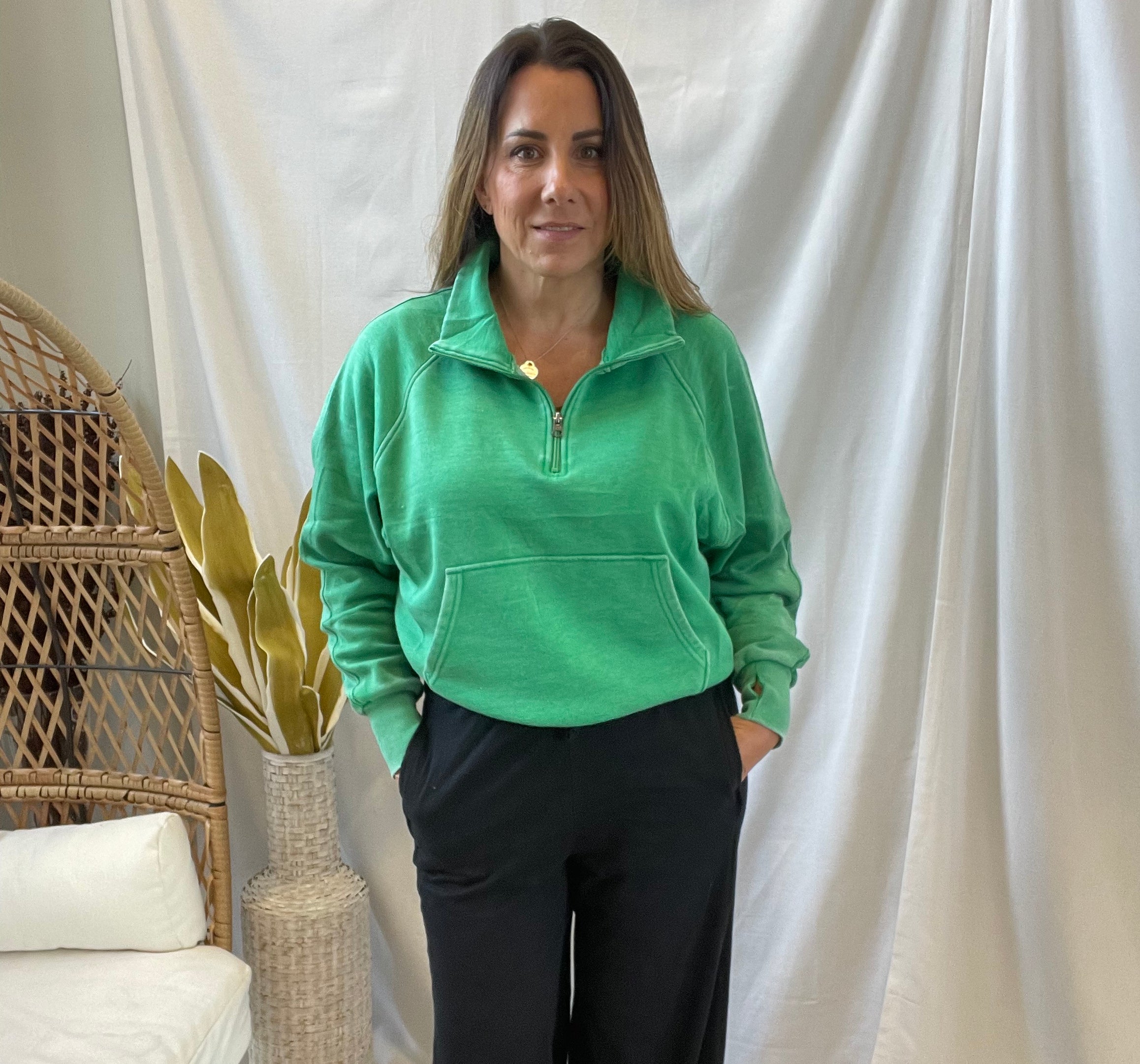 Green Panache Quarter Zip Sweatshirt-Sweatshirts-panache-The Silo Boutique, Women's Fashion Boutique Located in Warren and Grand Forks North Dakota