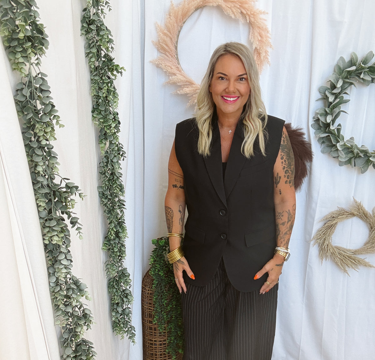 Pinstripe Trousers-Black-Pants-hyfve-The Silo Boutique, Women's Fashion Boutique Located in Warren and Grand Forks North Dakota