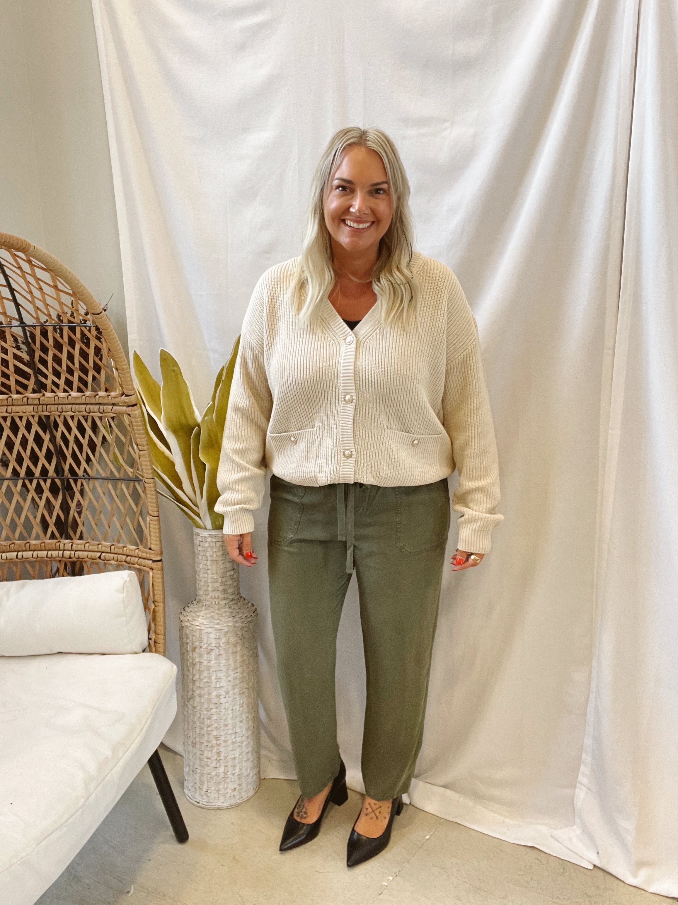 Cool Tapered Tencel Pants-Olive-Pants-be cool-The Silo Boutique, Women's Fashion Boutique Located in Warren and Grand Forks North Dakota