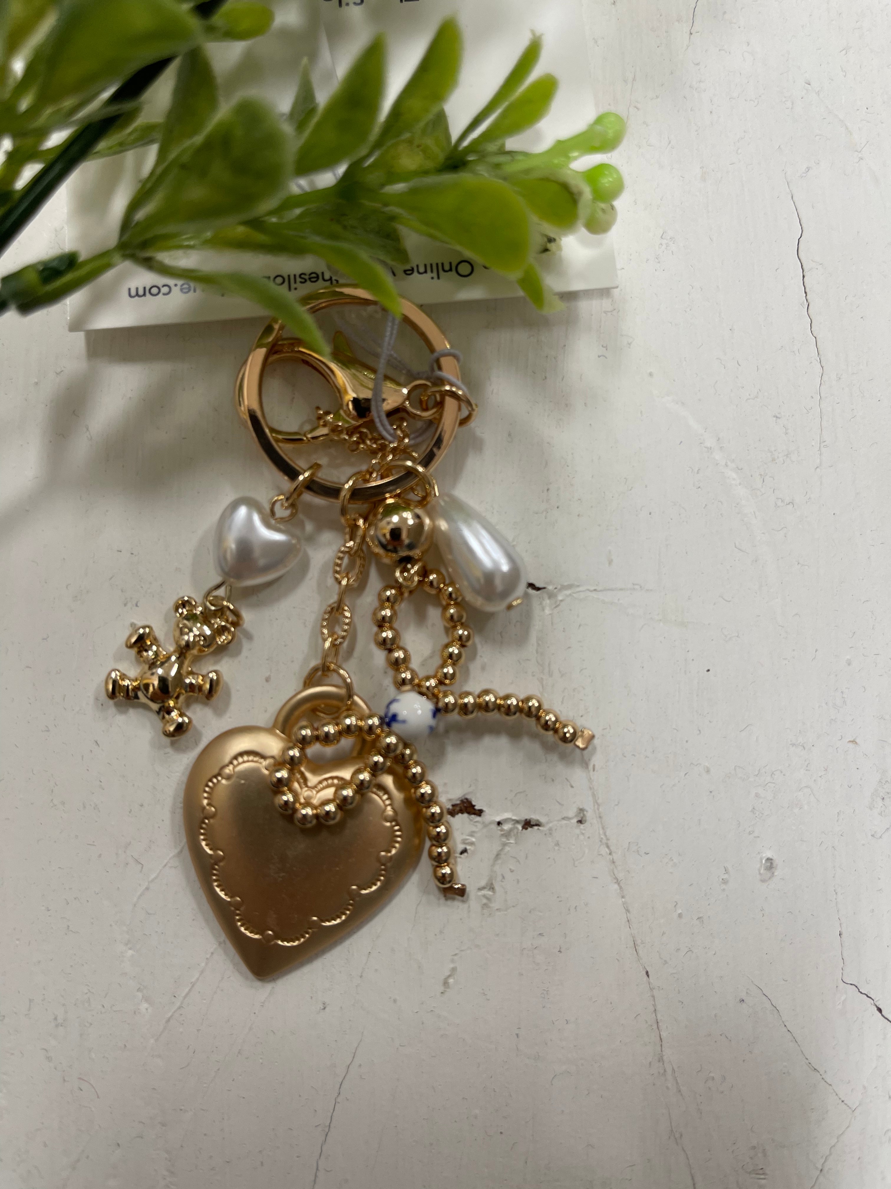 Porcelain Bow Heart Teddy Bear Pearl Bag Charm-Keychains-joss-The Silo Boutique, Women's Fashion Boutique Located in Warren and Grand Forks North Dakota