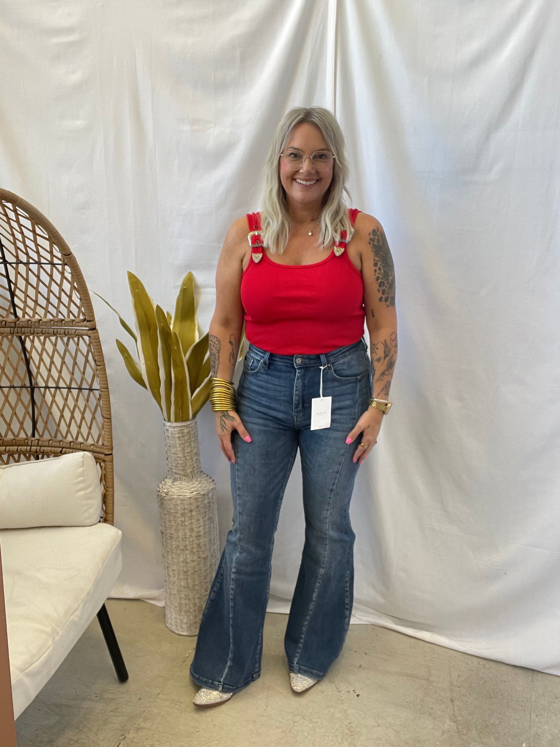 Ribbed Buckle Tank Top Bodysuit-Red-Tank Tops-blue B-The Silo Boutique, Women's Fashion Boutique Located in Warren and Grand Forks North Dakota