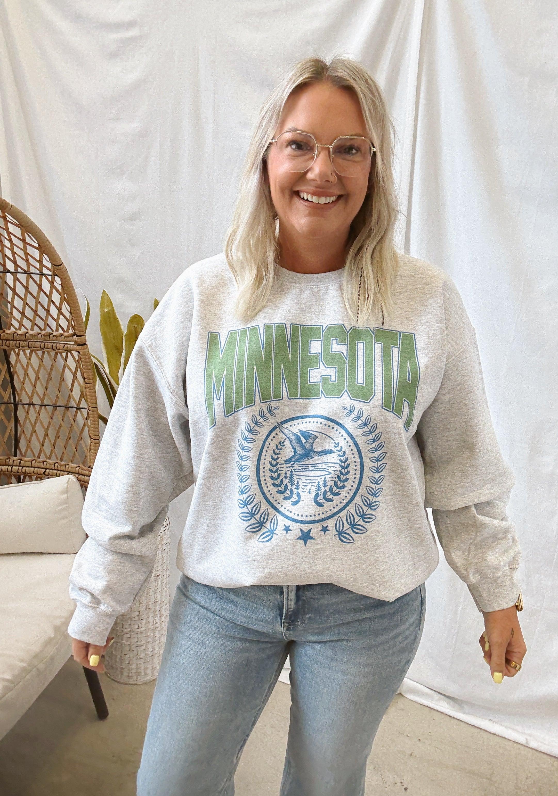 Minnesota Wreath Graphic Sweatshirt-Sweatshirts-blume-The Silo Boutique, Women's Fashion Boutique Located in Warren and Grand Forks North Dakota