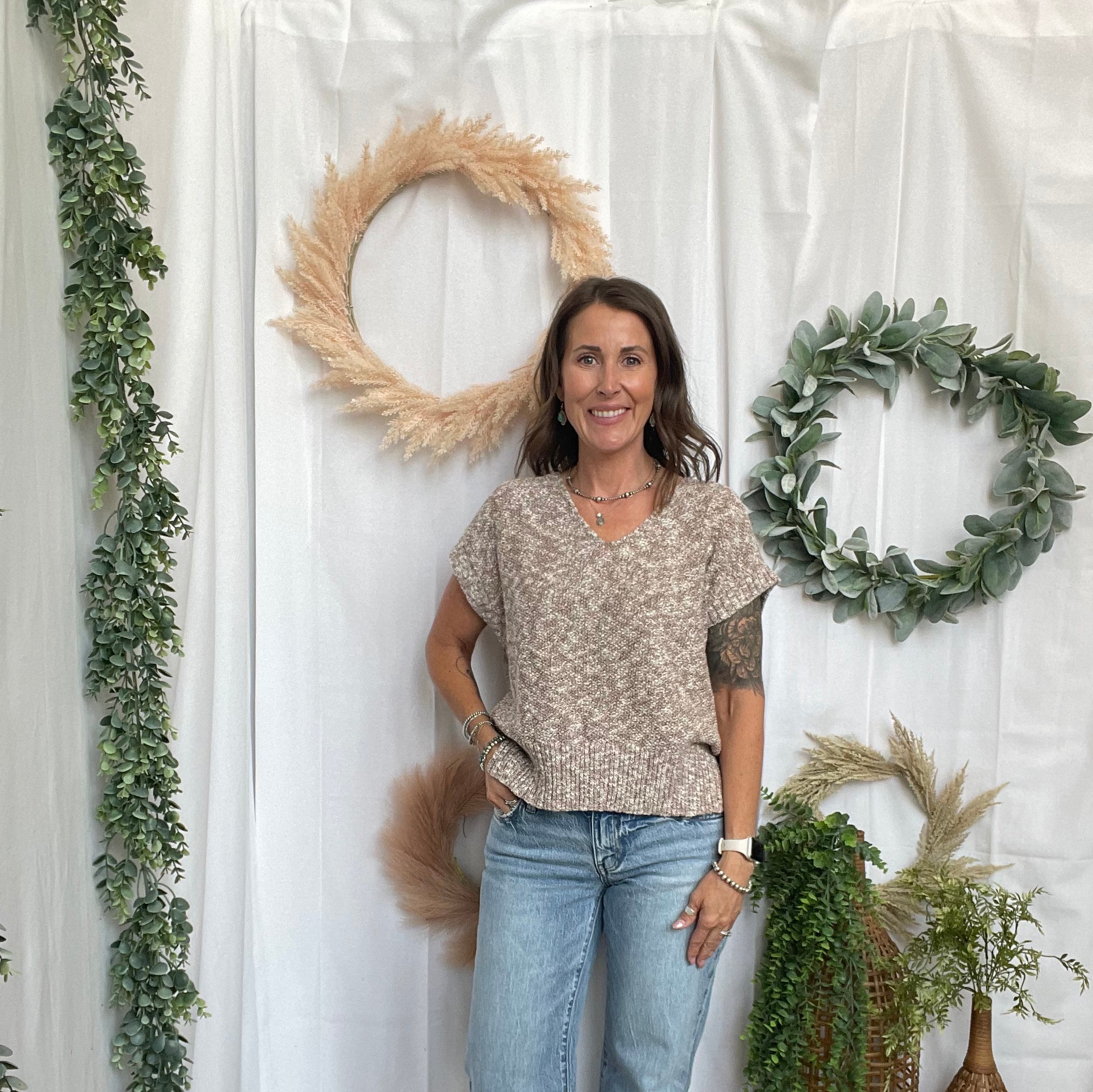 Casey Knit V Neck Top-Brown-Short Sleeve Tops-fun2fun-The Silo Boutique, Women's Fashion Boutique Located in Warren and Grand Forks North Dakota