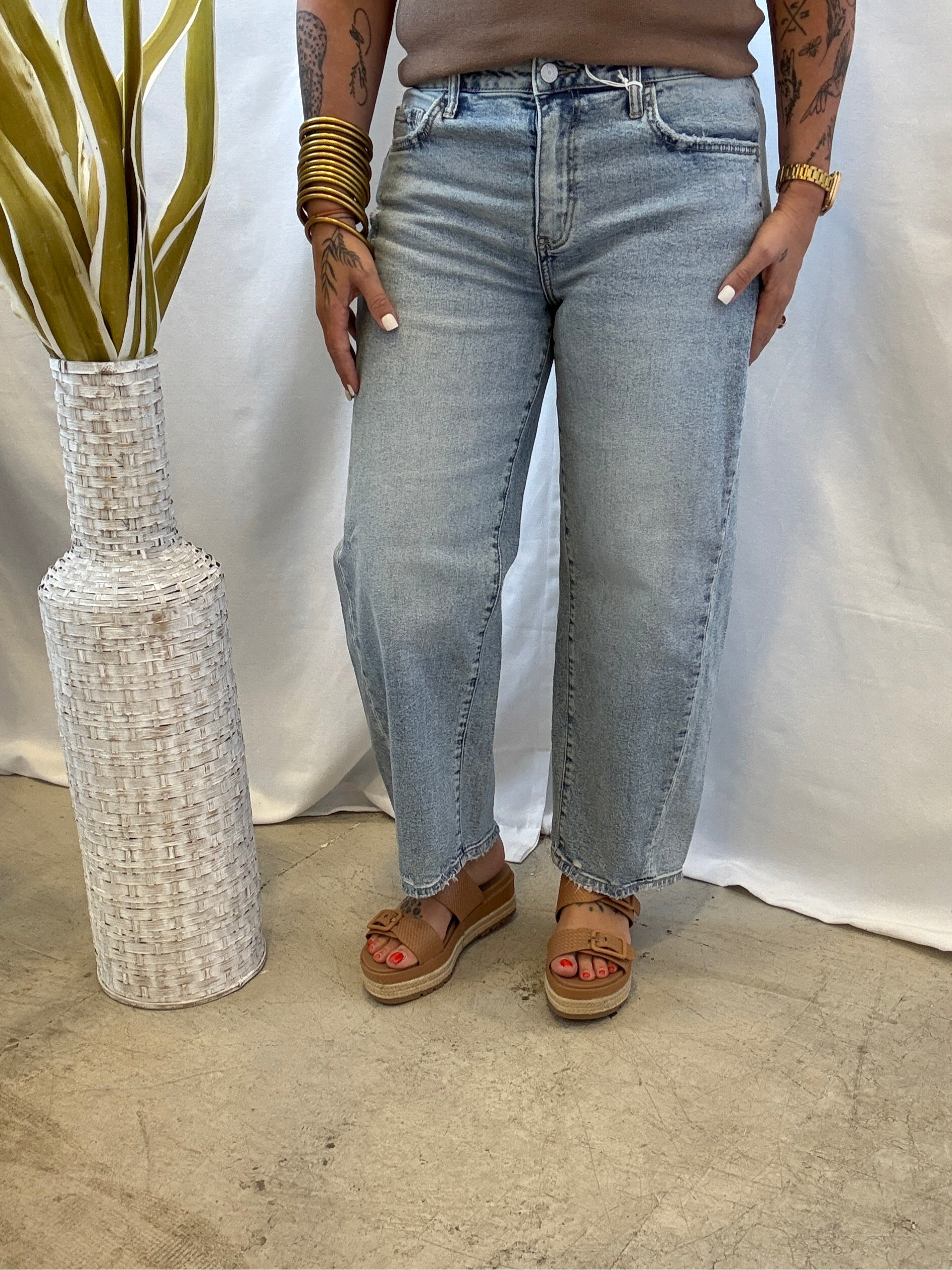 Lovervet Paper Trails Barrel Jeans-Final Sale-Jeans-lovervet-The Silo Boutique, Women's Fashion Boutique Located in Warren and Grand Forks North Dakota