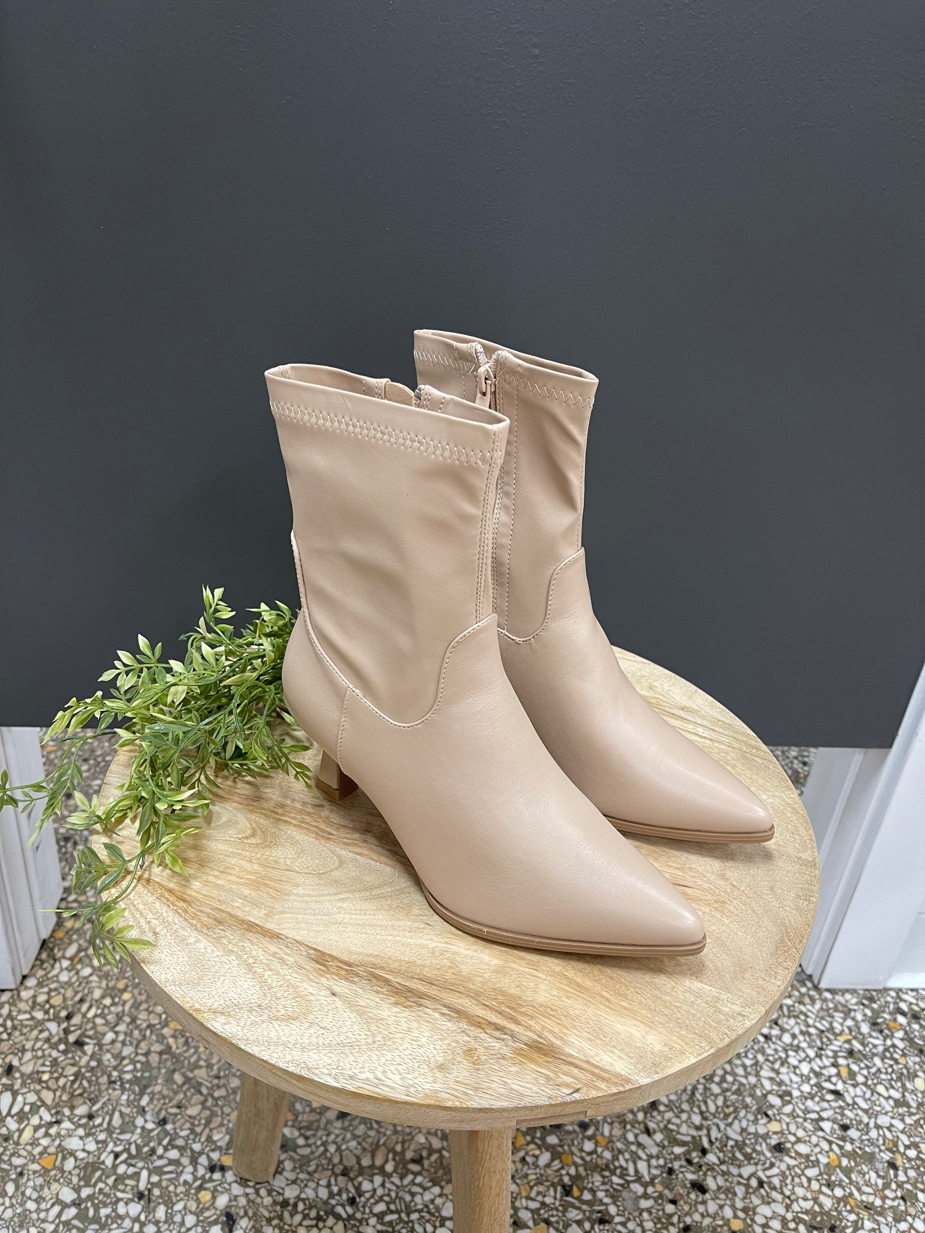 Hutton Kitten Heel Boot-Nude-Boots-Forever Link-The Silo Boutique, Women's Fashion Boutique Located in Warren and Grand Forks North Dakota