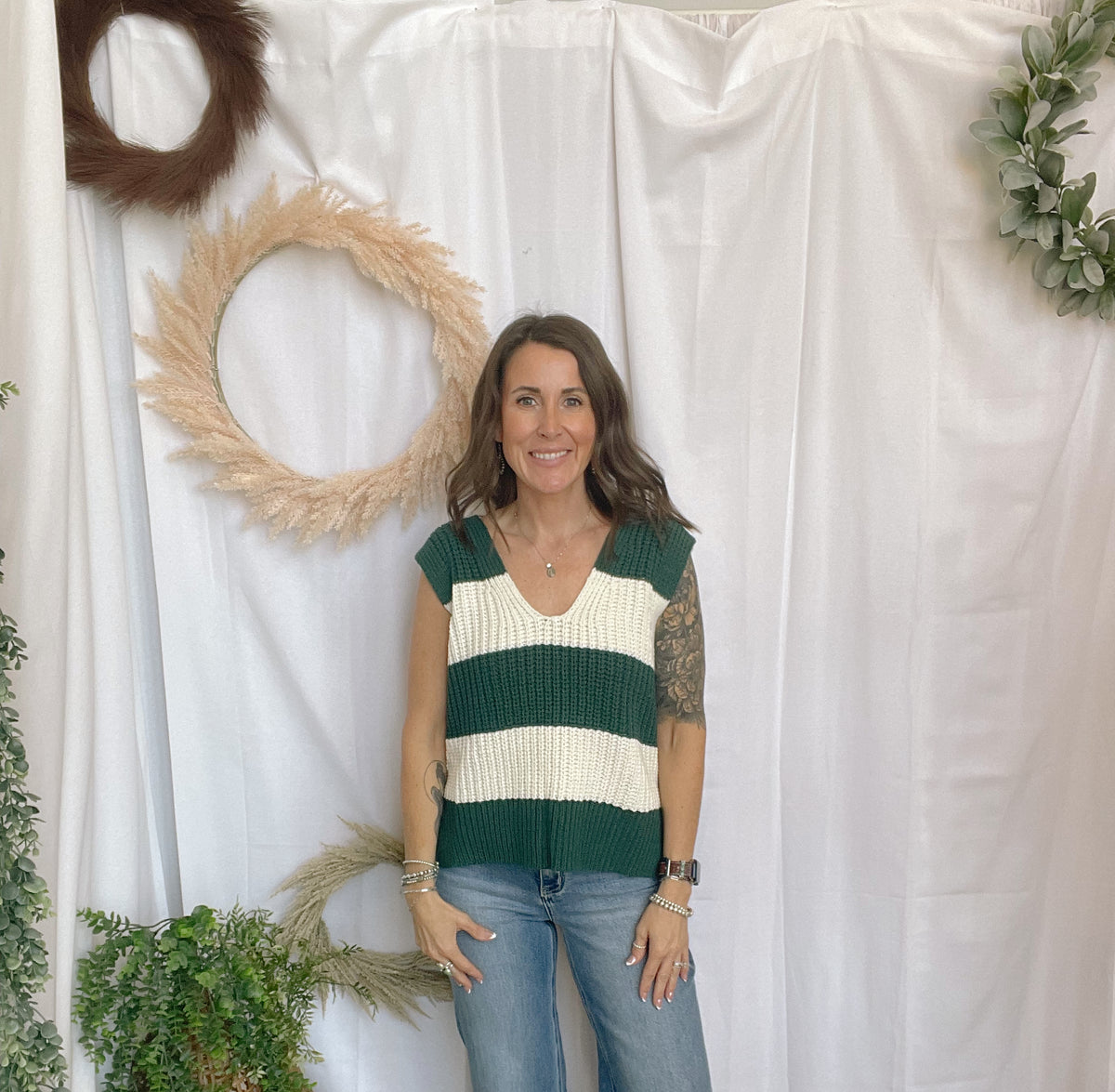Amelia Striped Vest-Green-Vests-hyfve-The Silo Boutique, Women's Fashion Boutique Located in Warren and Grand Forks North Dakota