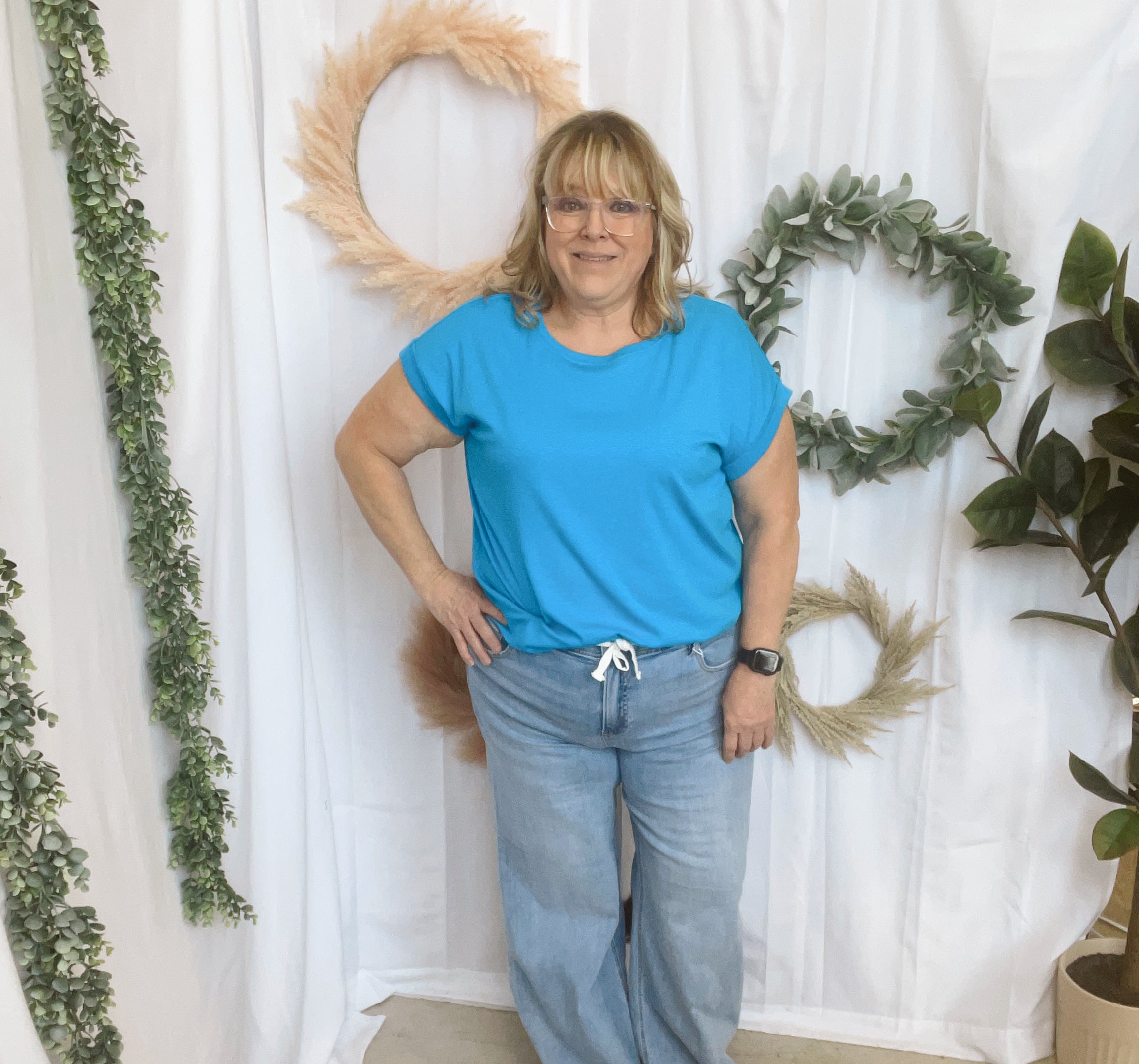 Kelly Slub Rolled Sleeve Tee-Short Sleeve Tops-Zenana-The Silo Boutique, Women's Fashion Boutique Located in Warren and Grand Forks North Dakota