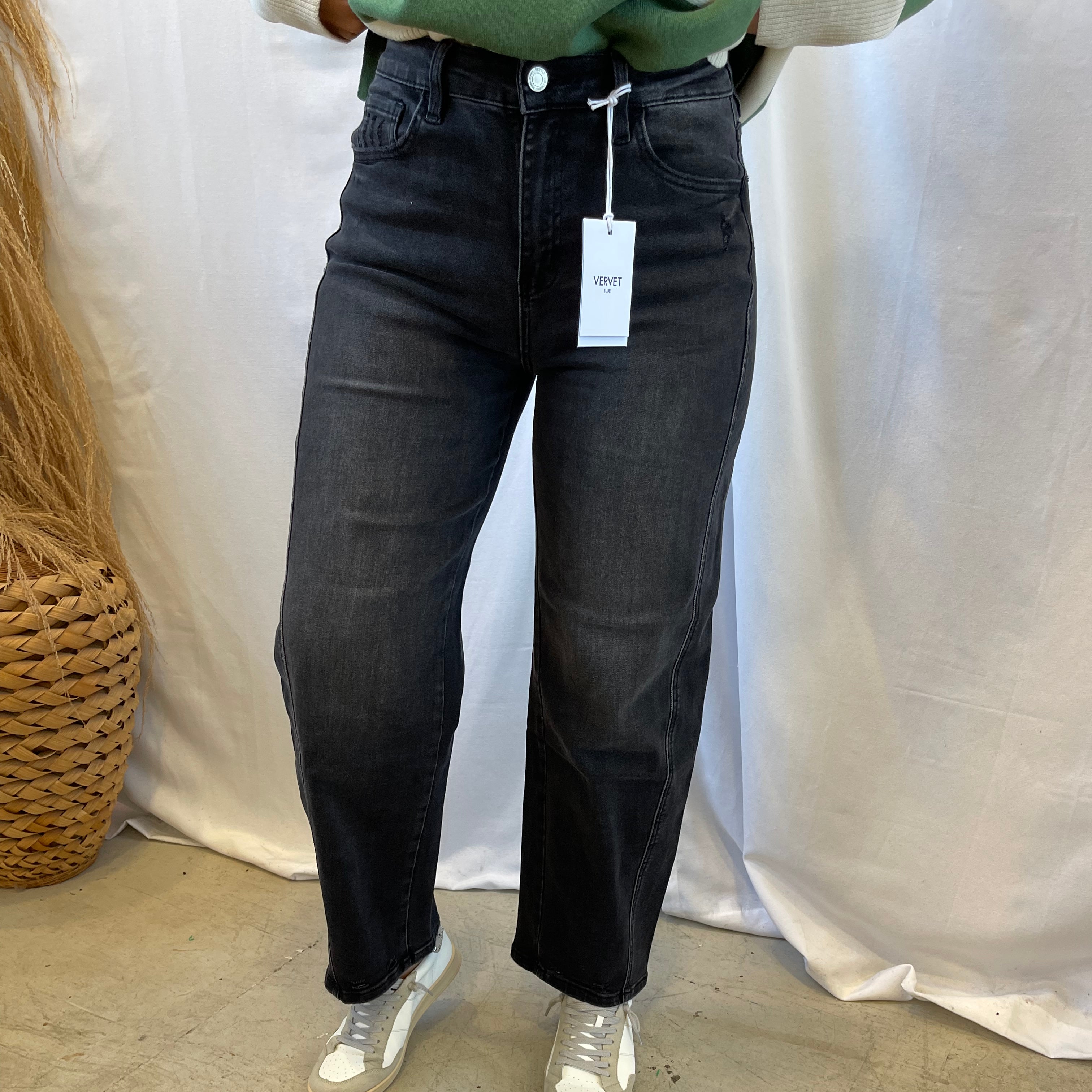 Vervet Instant Black Barrel Jeans-Final Sale-Jeans-vervet-The Silo Boutique, Women's Fashion Boutique Located in Warren and Grand Forks North Dakota