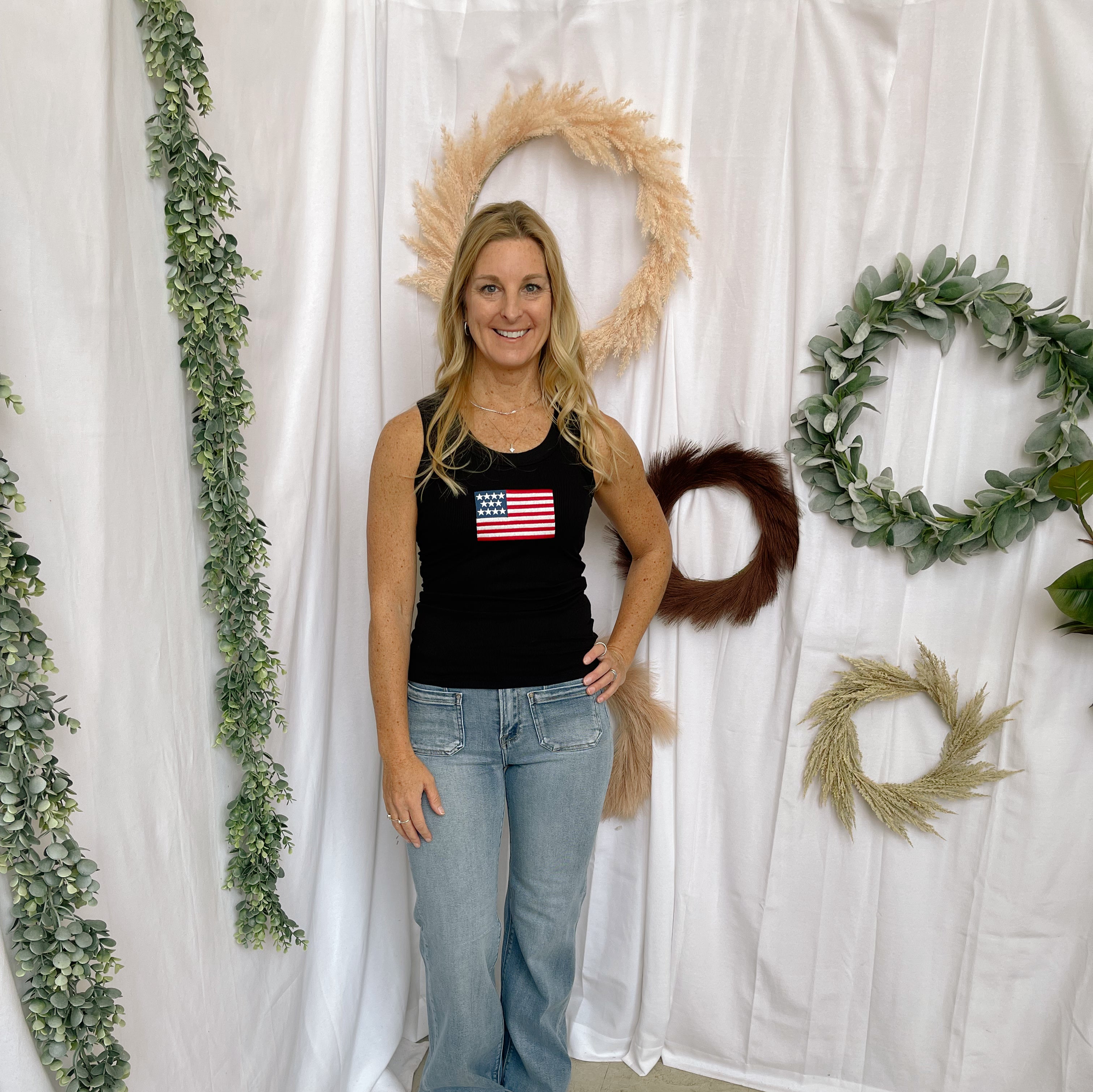 Zen Ribbled Flag Tank Top-Black-Tank Tops-Zenana-The Silo Boutique, Women's Fashion Boutique Located in Warren and Grand Forks North Dakota