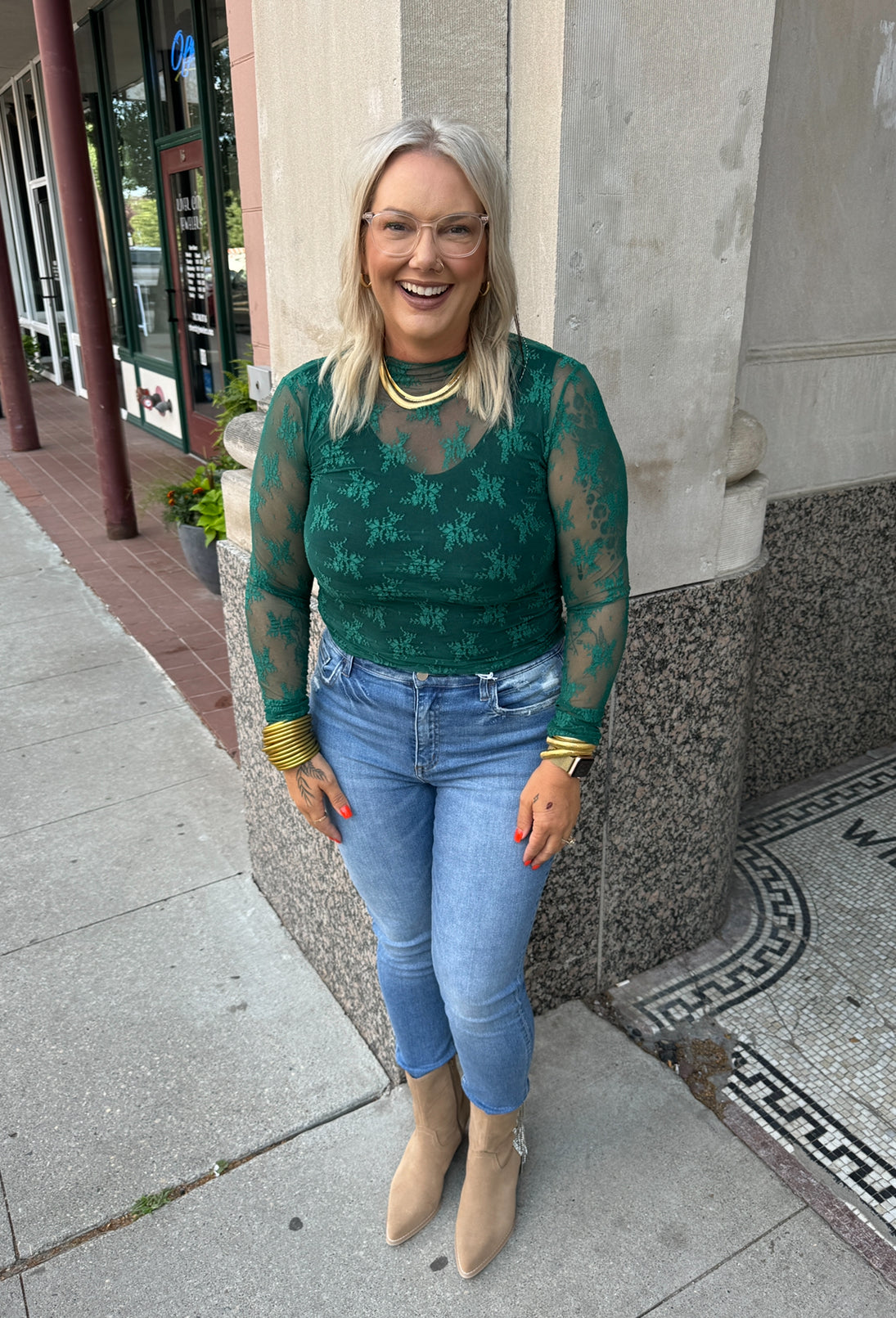 Heather Lace Long Sleeve Top-Long Sleeve Tops-hem and thread-The Silo Boutique, Women's Fashion Boutique Located in Warren and Grand Forks North Dakota