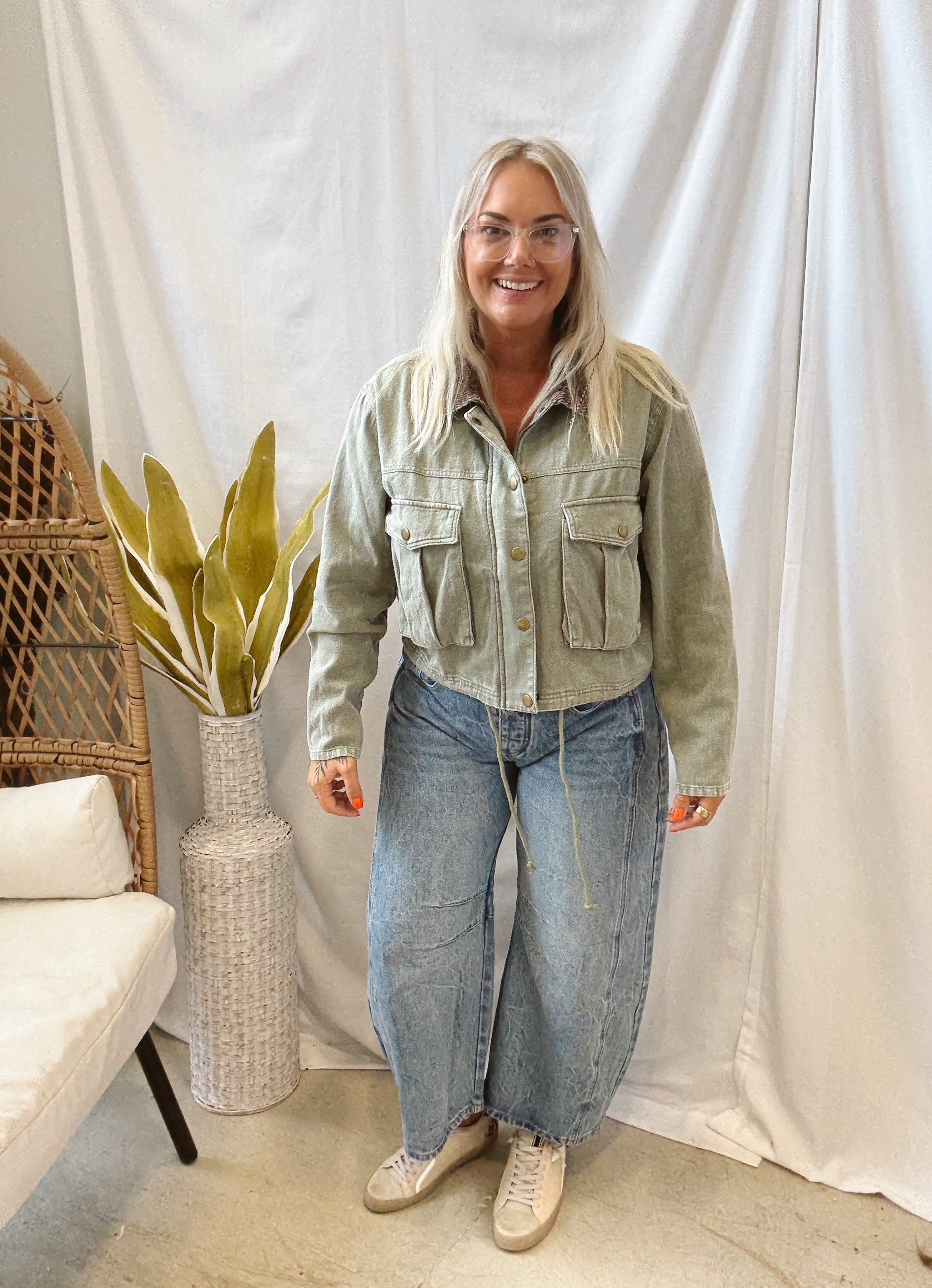 Corduroy Collar Twill Jacket-Olive-Coats & Jackets-hem and thread-The Silo Boutique, Women's Fashion Boutique Located in Warren and Grand Forks North Dakota