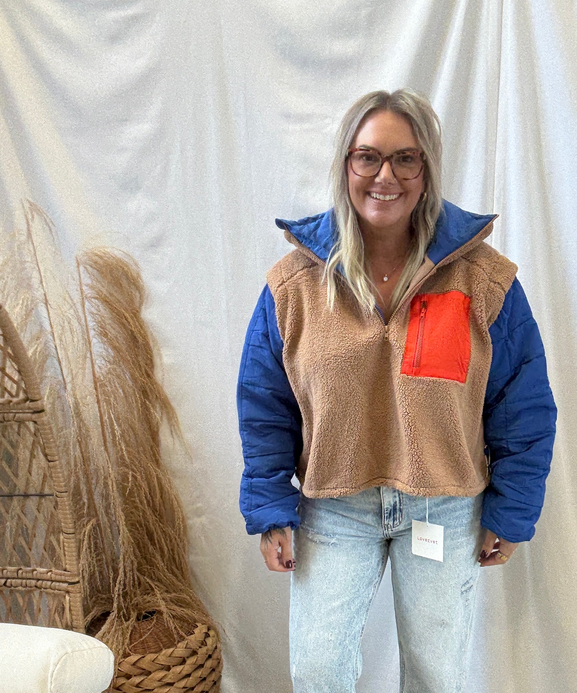 Mocha Combo Fleece Pulloever-Sweatshirts-veveret-The Silo Boutique, Women's Fashion Boutique Located in Warren and Grand Forks North Dakota