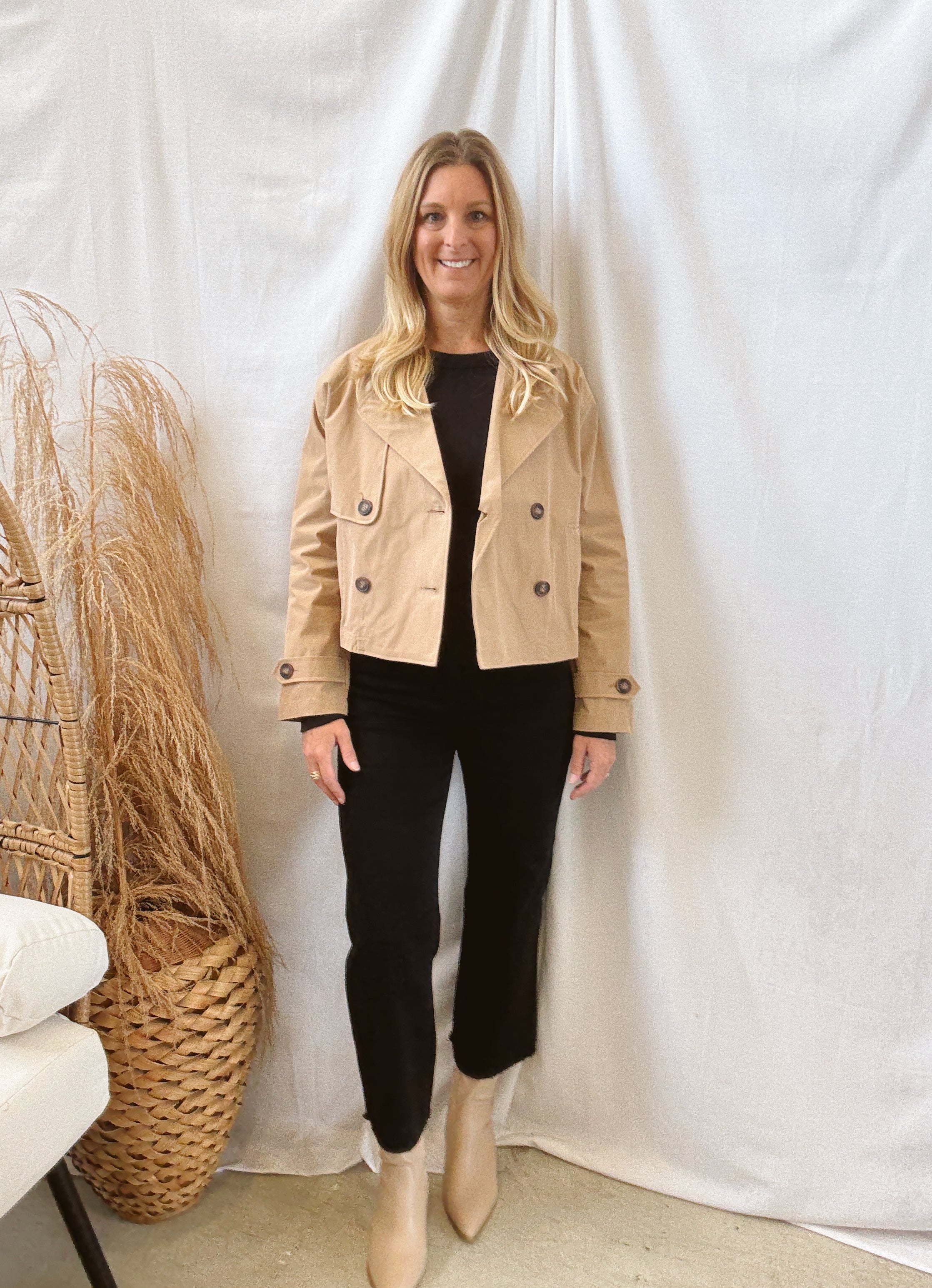 Khaki Short Trench Jacket-Coats & Jackets-active basics-The Silo Boutique, Women's Fashion Boutique Located in Warren and Grand Forks North Dakota