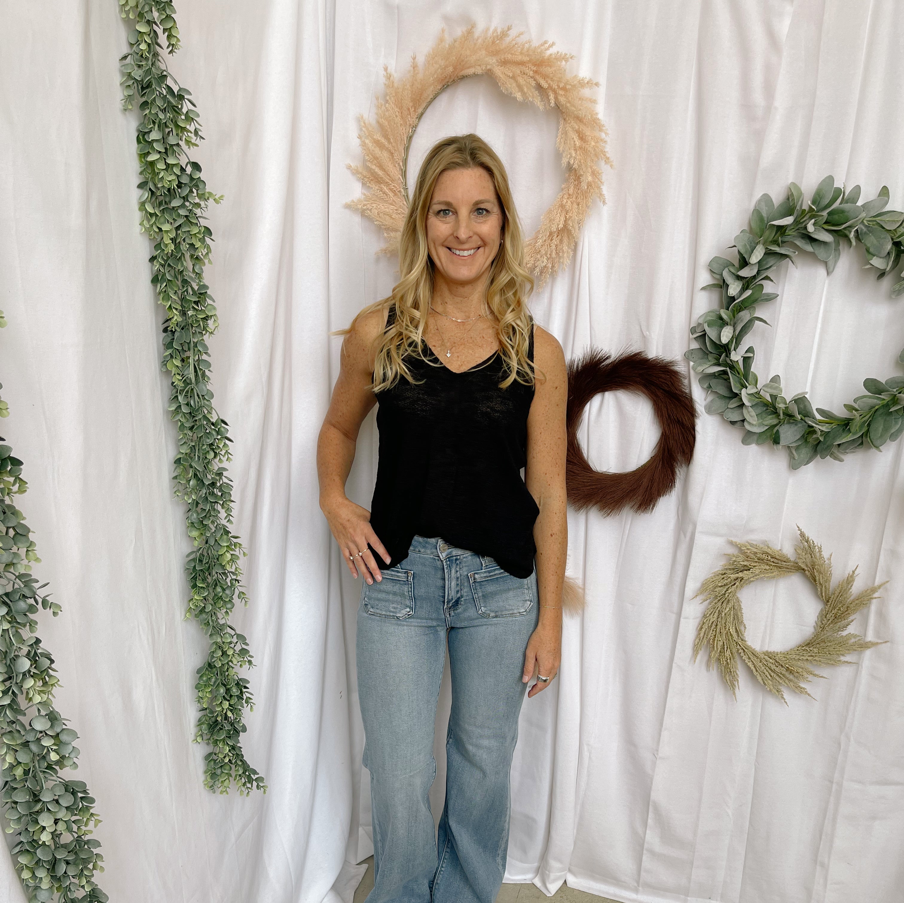 Mel V Neck Slub Tank Top-Black-Tank Tops-Zenana-The Silo Boutique, Women's Fashion Boutique Located in Warren and Grand Forks North Dakota