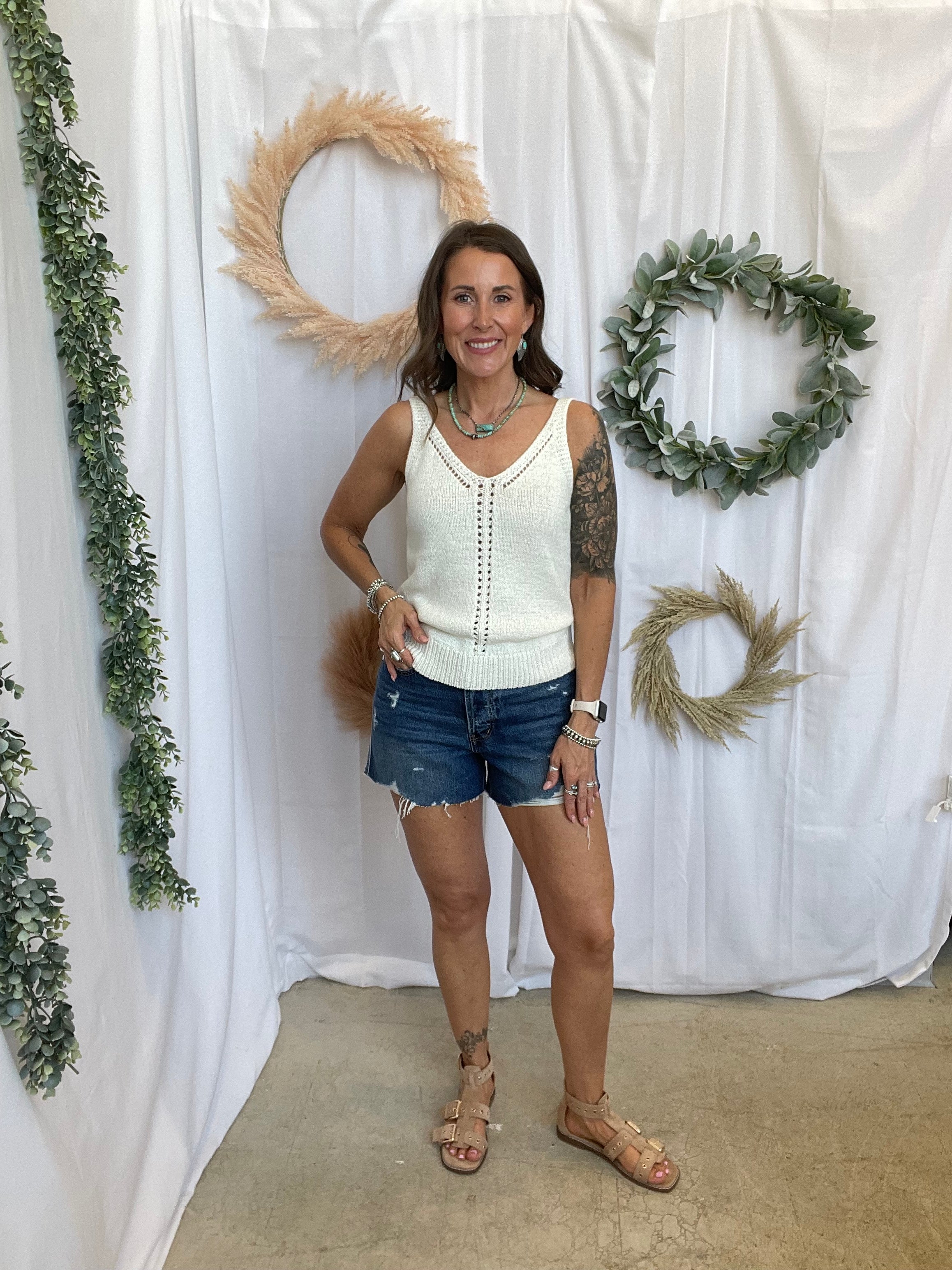 Pointelle Tank Top-White-Tank Tops-be cool-The Silo Boutique, Women's Fashion Boutique Located in Warren and Grand Forks North Dakota