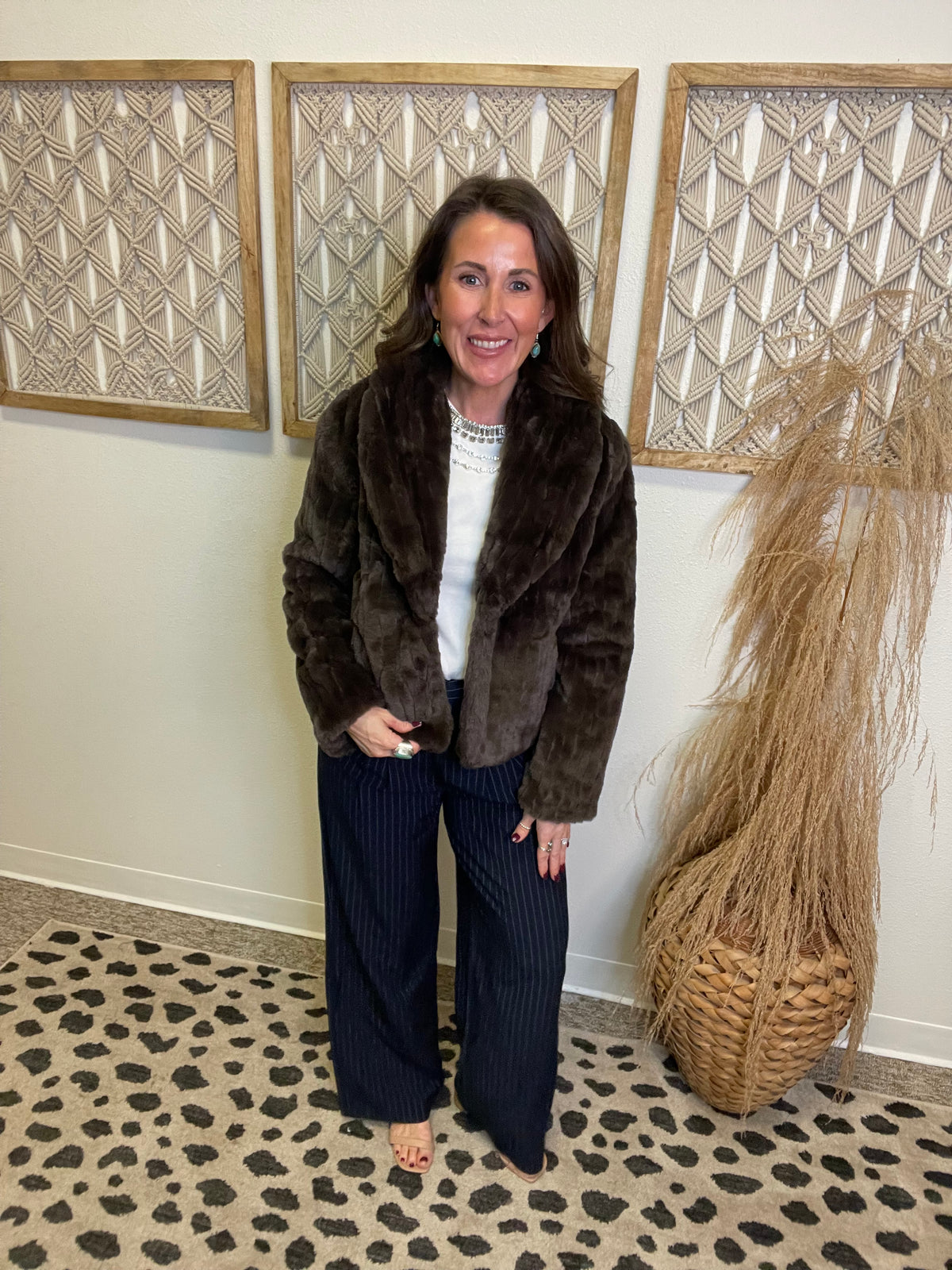 Elan Big Collar Fur Jacket-Brown-Tank Tops-elan-The Silo Boutique, Women's Fashion Boutique Located in Warren and Grand Forks North Dakota