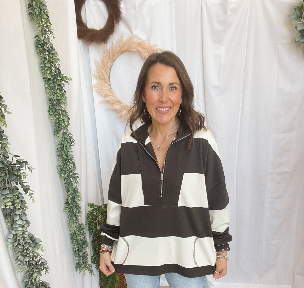 Willow Stripe Half Zip Top-Long Sleeve Tops-blu pepper-The Silo Boutique, Women's Fashion Boutique Located in Warren and Grand Forks North Dakota