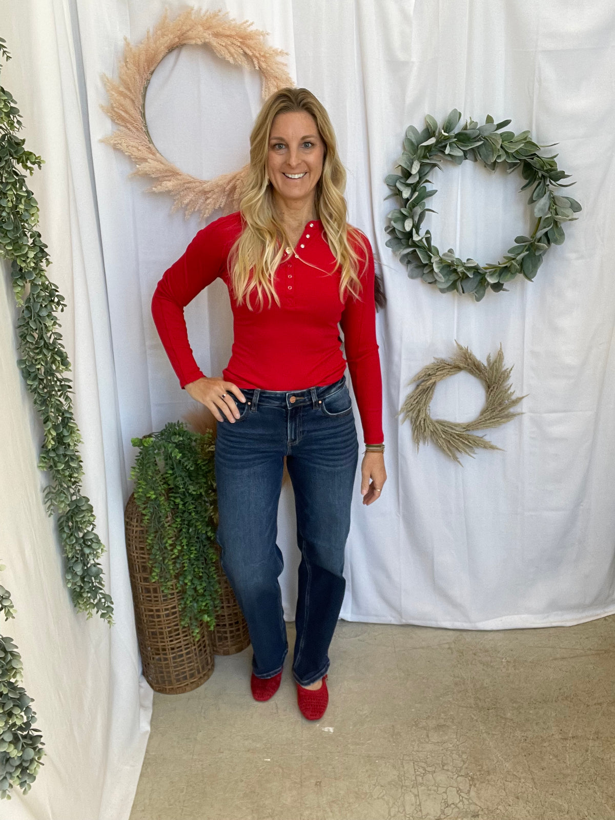Mono B Essentrial Henley-Cherry-Long Sleeve Tops-mono b-The Silo Boutique, Women's Fashion Boutique Located in Warren and Grand Forks North Dakota