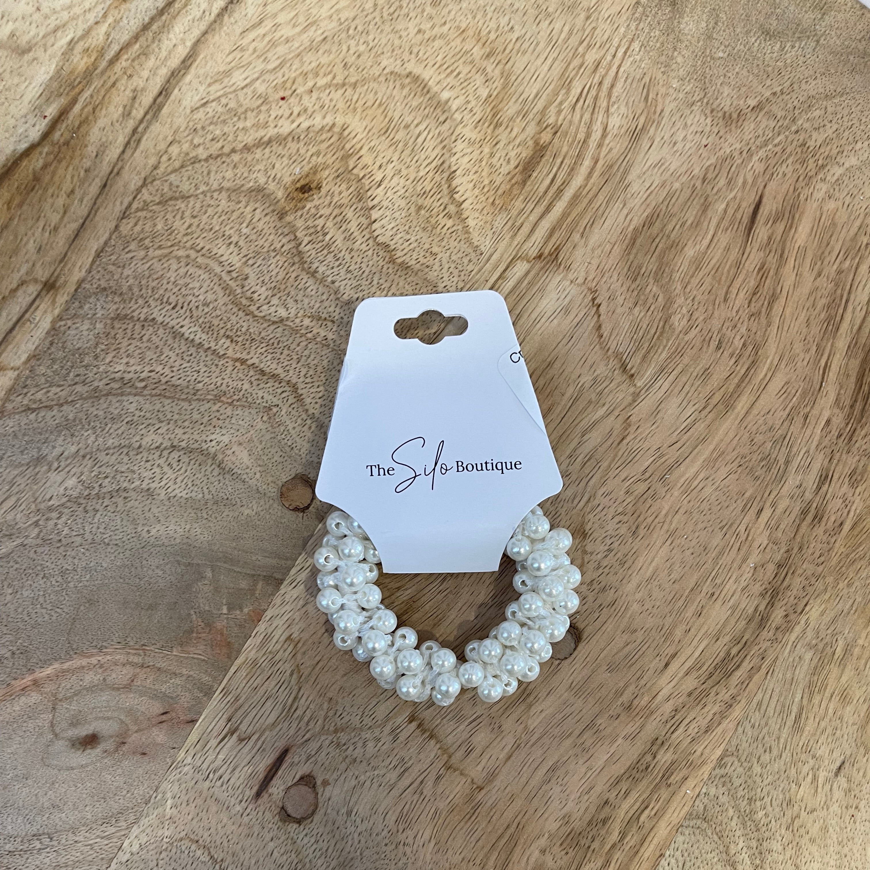 Cream Pearl Cluster Pony Holder-Hair Accessories-city-The Silo Boutique, Women's Fashion Boutique Located in Warren and Grand Forks North Dakota