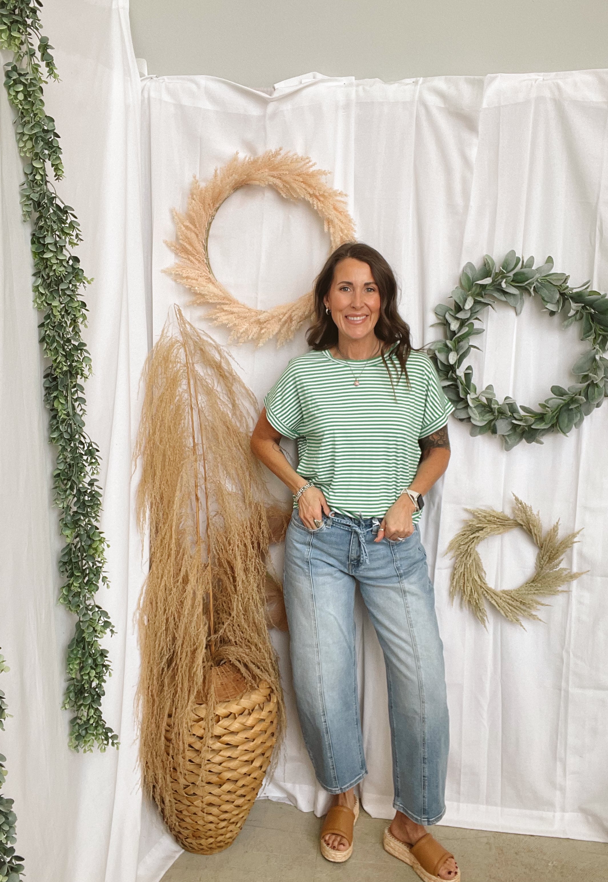 Sav Kelly Green Stripe Top-Short Sleeve Tops-stacatto-The Silo Boutique, Women's Fashion Boutique Located in Warren and Grand Forks North Dakota