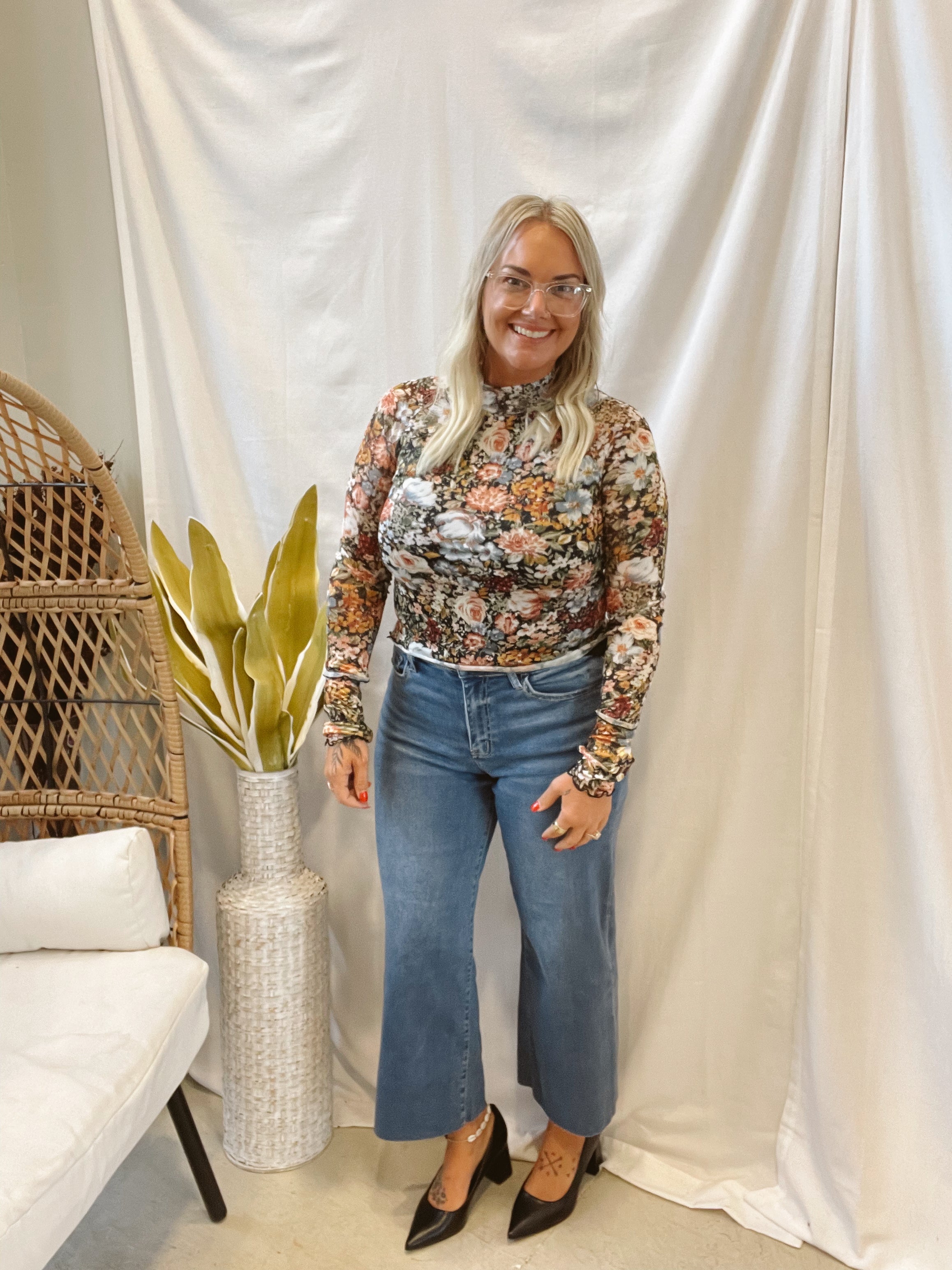 Floral Mesh Long Sleeve Top-Black Mix-Long Sleeve Tops-promesa-The Silo Boutique, Women's Fashion Boutique Located in Warren and Grand Forks North Dakota