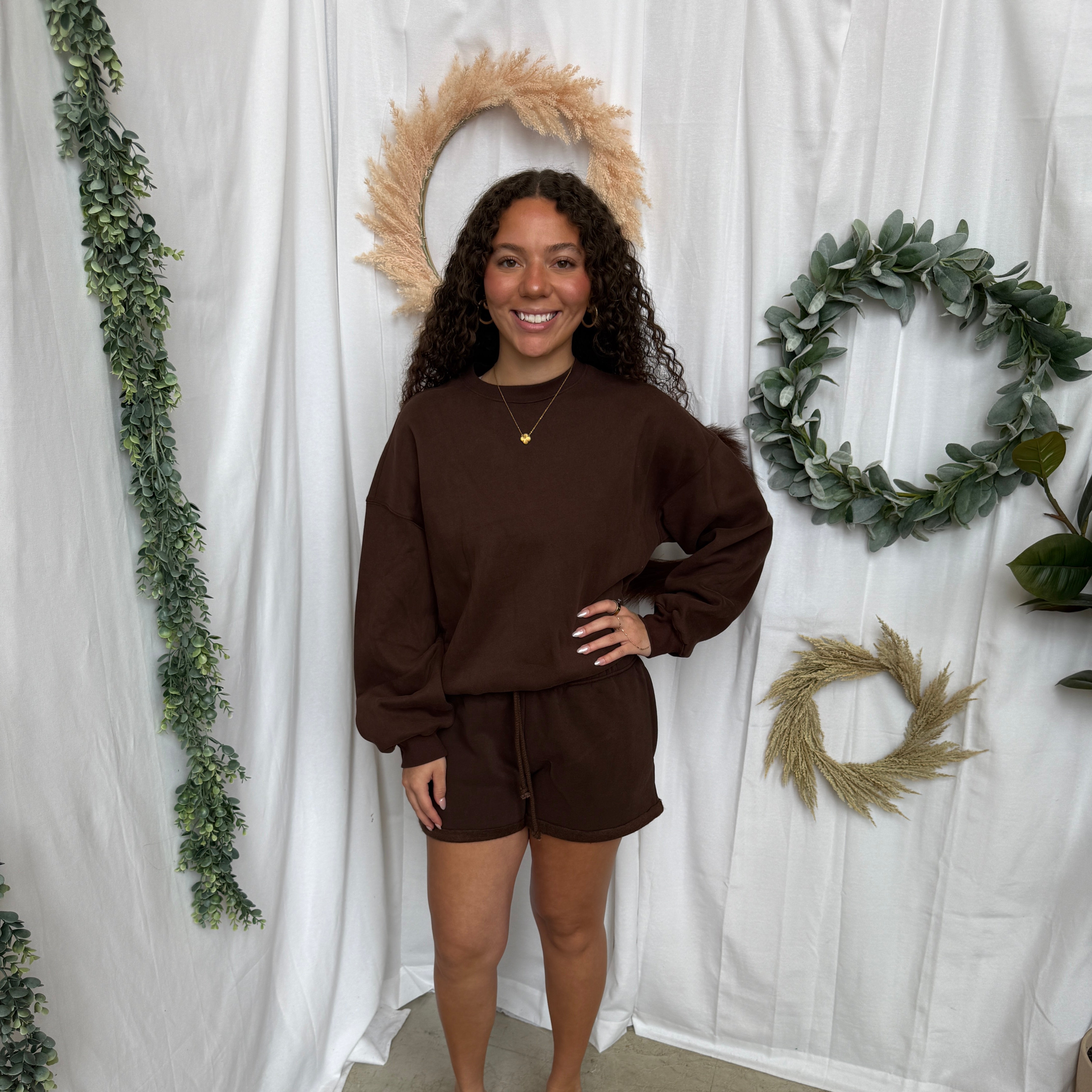 Varsity Crew Sweatshirt-Brown-Sweatshirts-tictoc-The Silo Boutique, Women's Fashion Boutique Located in Warren and Grand Forks North Dakota