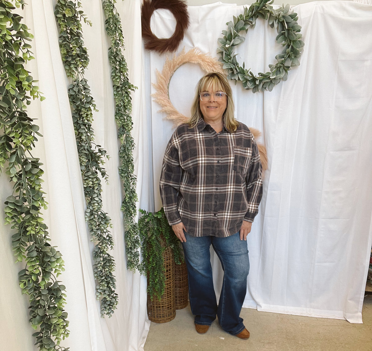 Laney Plaid Flannel-Black-Long Sleeve Tops-blu pepper-The Silo Boutique, Women's Fashion Boutique Located in Warren and Grand Forks North Dakota