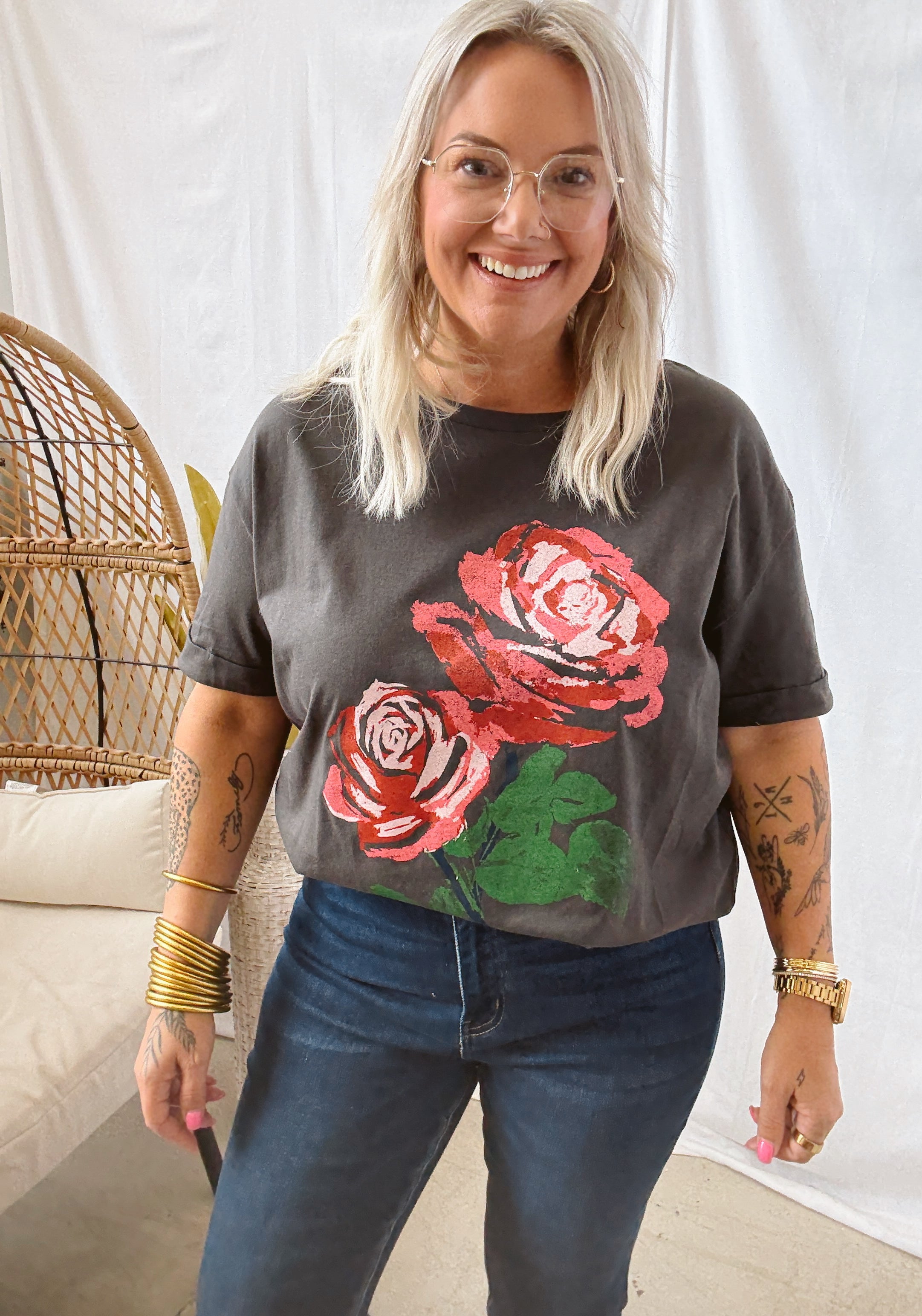 Vintage Rose Black Tee-Final Sale-Graphic Tees-promesa-The Silo Boutique, Women's Fashion Boutique Located in Warren and Grand Forks North Dakota