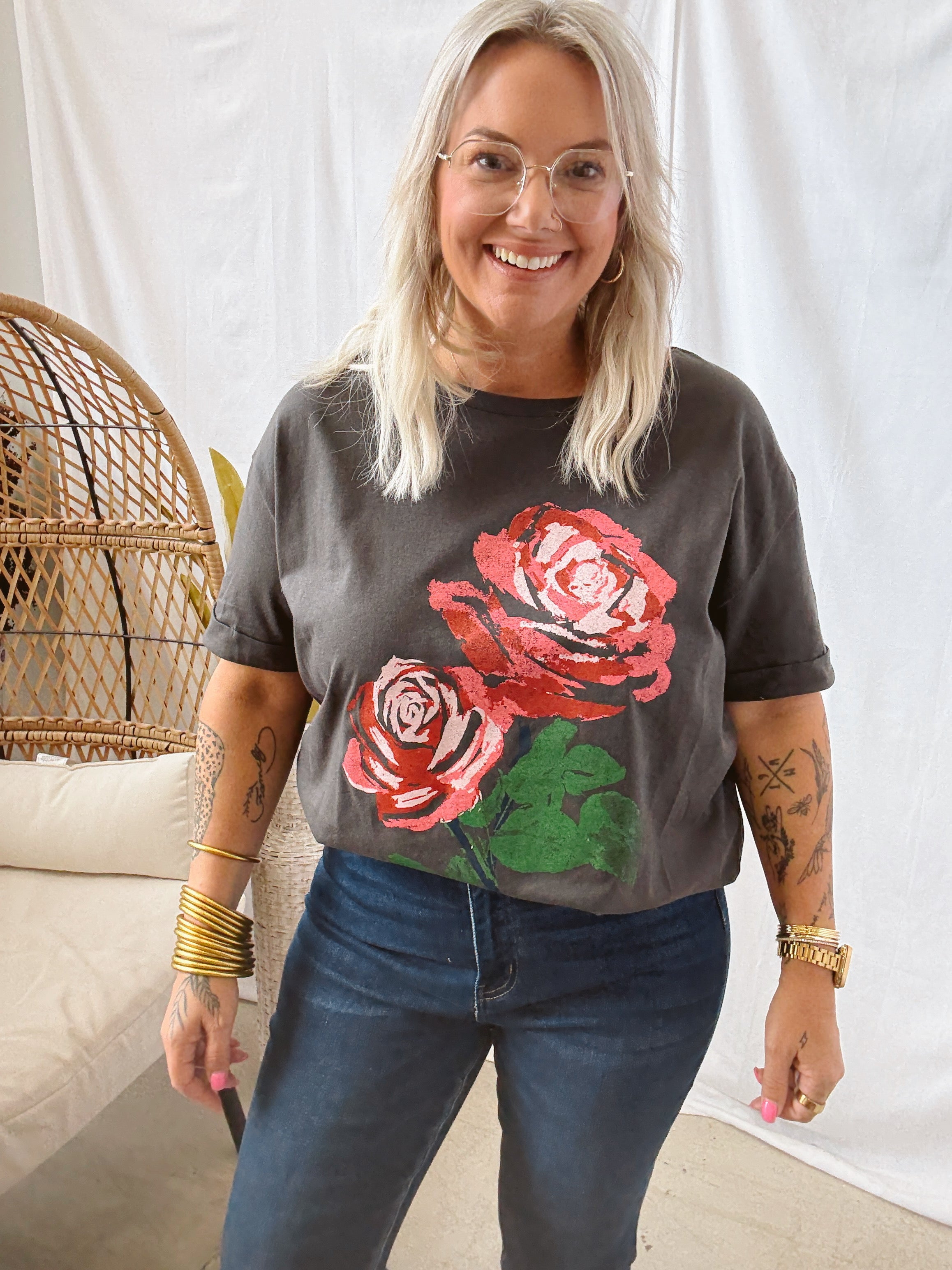 Vintage Rose Black Tee-Graphic Tees-promesa-The Silo Boutique, Women's Fashion Boutique Located in Warren and Grand Forks North Dakota