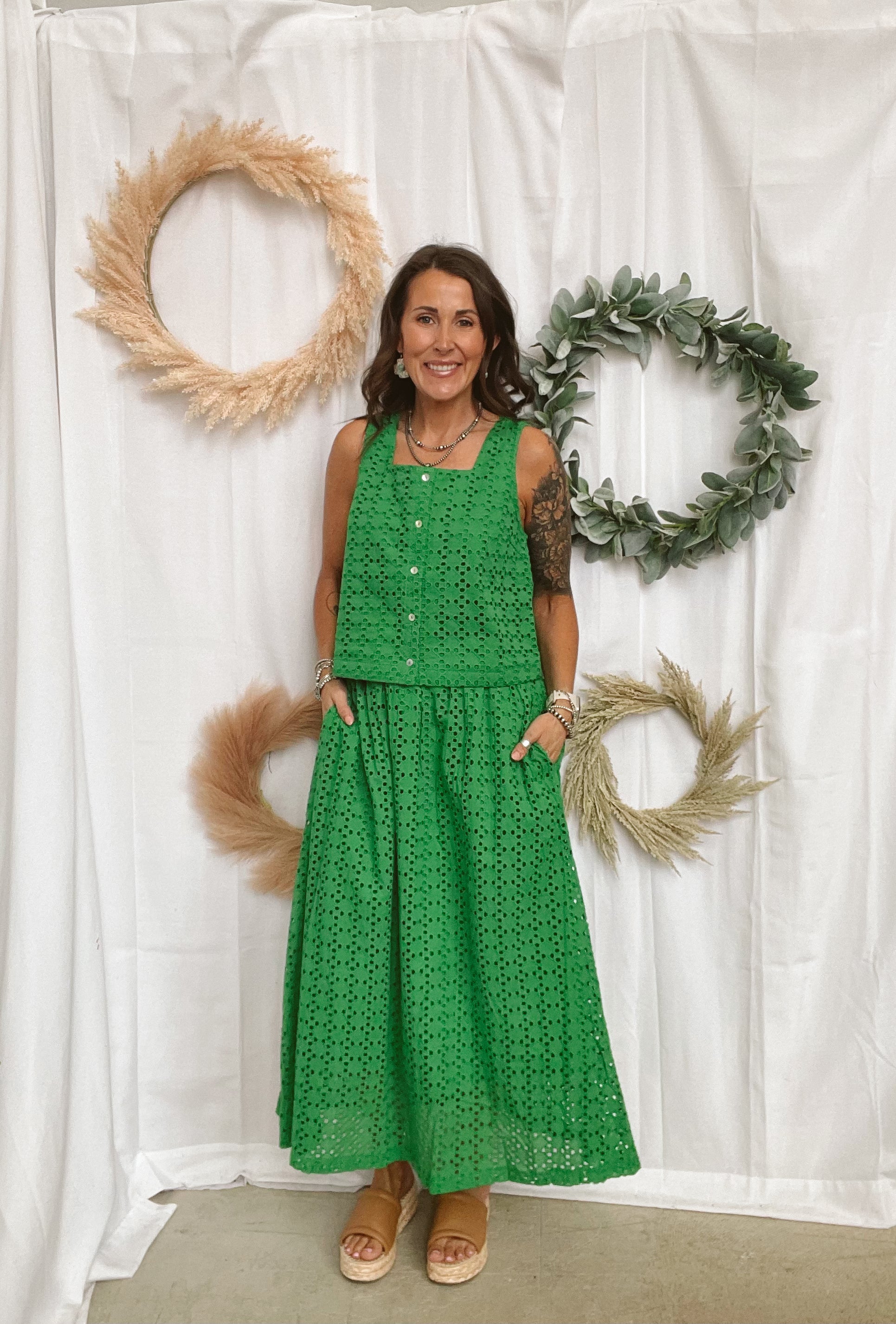 Eyelet Skirt-Green-Skirts-entro-The Silo Boutique, Women's Fashion Boutique Located in Warren and Grand Forks North Dakota