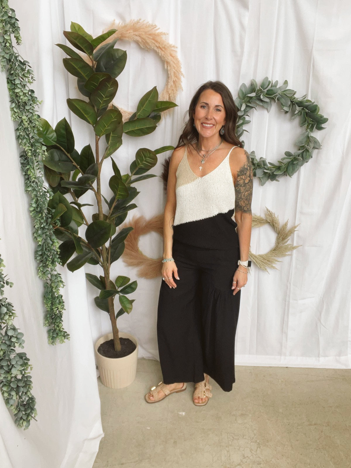 Natural and Black Open Knit Tank-Tank Tops-cozy co-The Silo Boutique, Women's Fashion Boutique Located in Warren and Grand Forks North Dakota