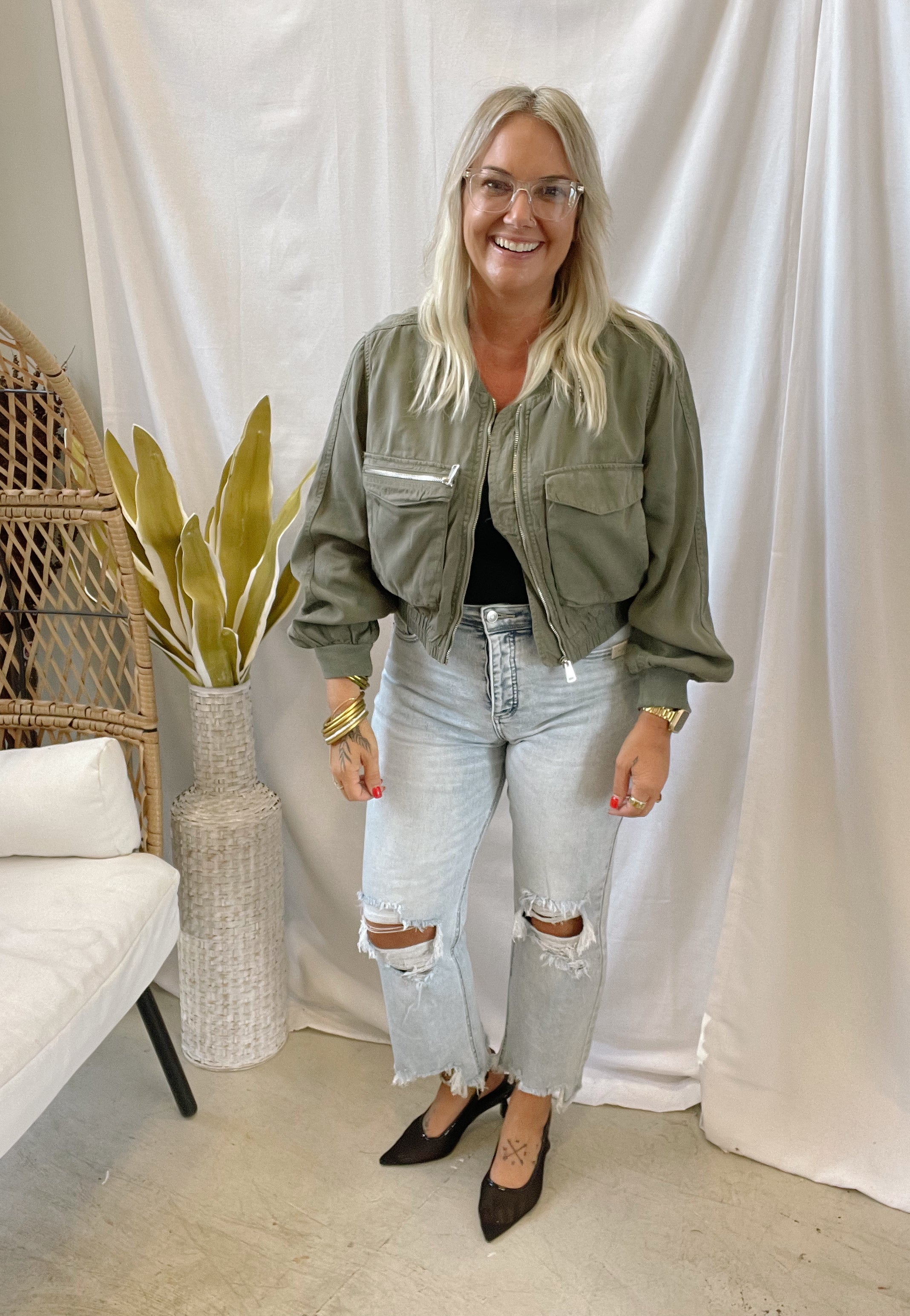 Risen Olive Bomber Jacket-Coats & Jackets-risen-The Silo Boutique, Women's Fashion Boutique Located in Warren and Grand Forks North Dakota