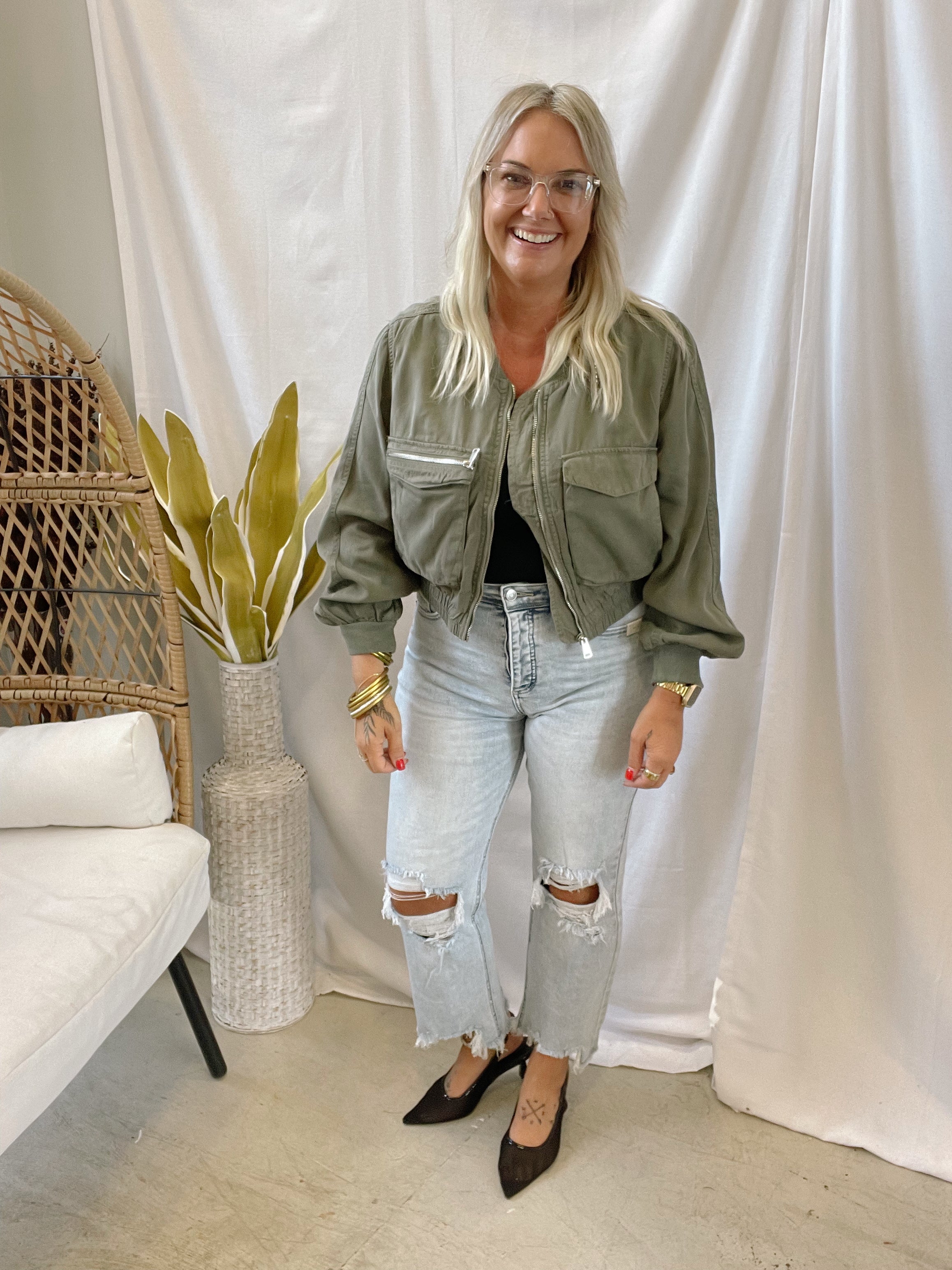 Risen Olive Bomber Jacket-Coats & Jackets-risen-The Silo Boutique, Women's Fashion Boutique Located in Warren and Grand Forks North Dakota