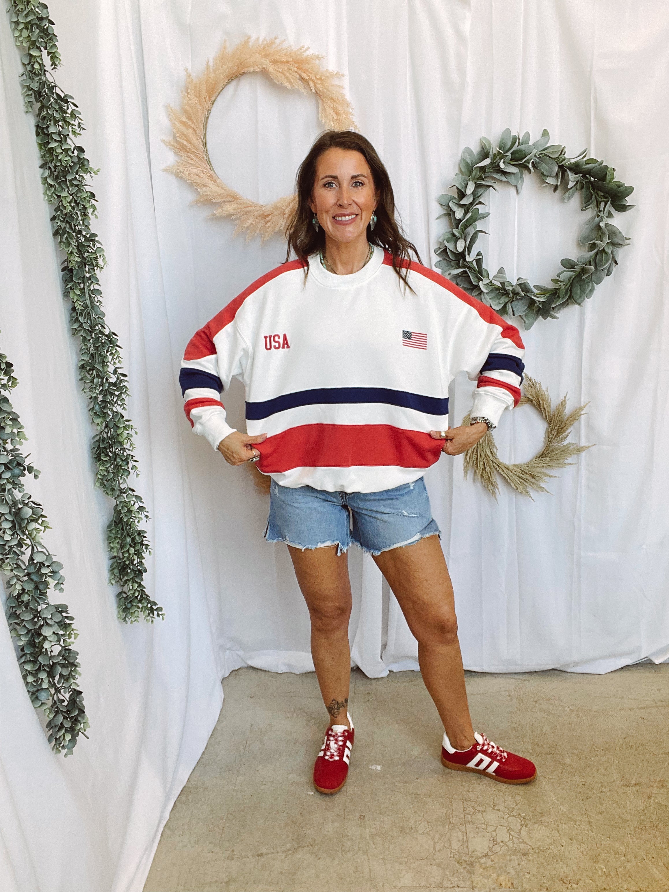 USA Crewneck Color Block Sweatshirt-Sweatshirts-lelis-The Silo Boutique, Women's Fashion Boutique Located in Warren and Grand Forks North Dakota
