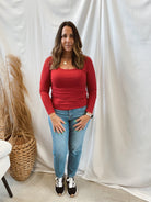Mono B Scoop Long Sleeve Top-Garnet Red-Long Sleeve Tops-mono b-The Silo Boutique, Women's Fashion Boutique Located in Warren and Grand Forks North Dakota