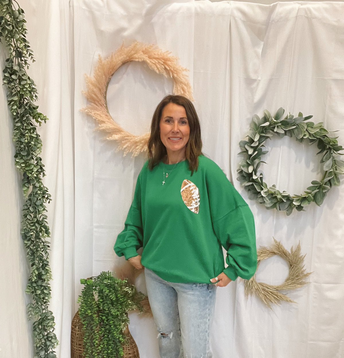 Golden Game Day Football Sweatshirt-Green-Sweatshirts-timing-The Silo Boutique, Women's Fashion Boutique Located in Warren and Grand Forks North Dakota
