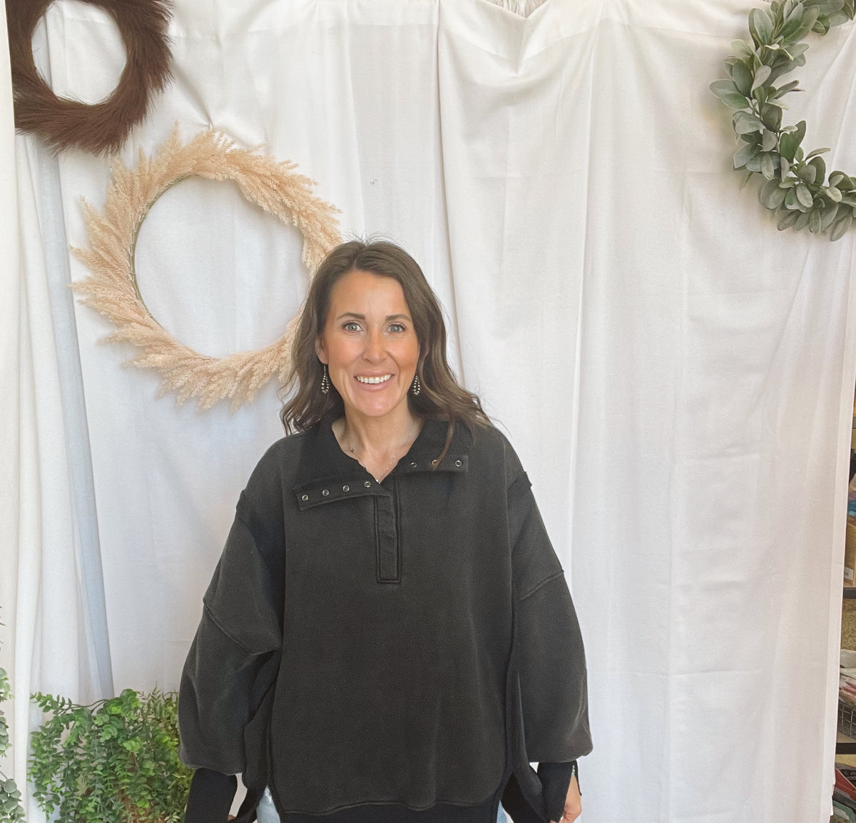 Sophie Snap Collar Sweatshirt-Black-Sweatshirts-hyfve-The Silo Boutique, Women's Fashion Boutique Located in Warren and Grand Forks North Dakota