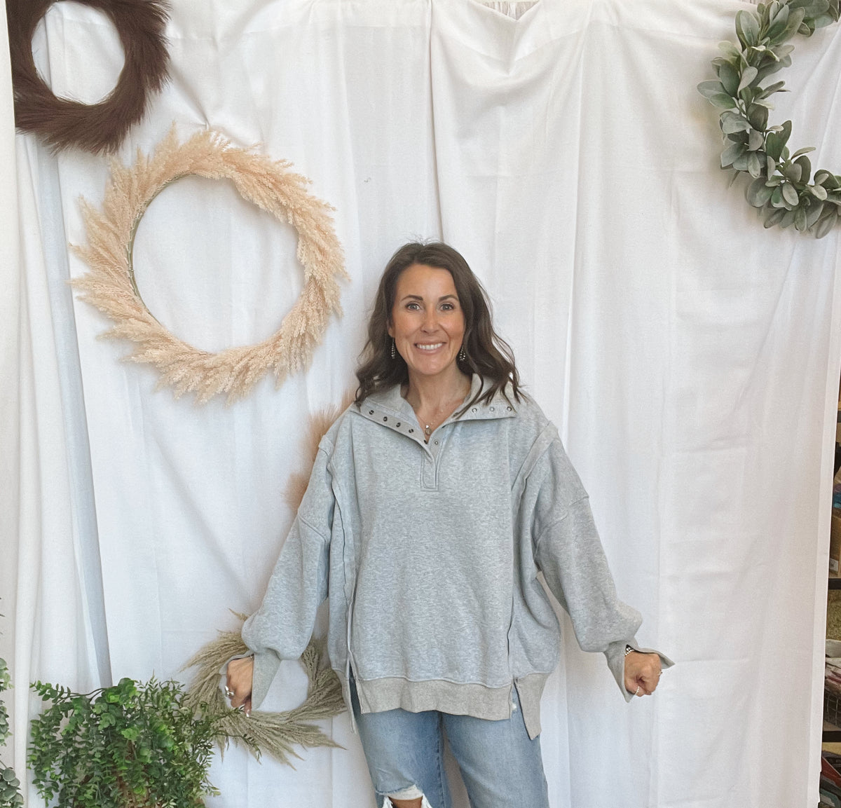 Sophie Snap Collar Sweatshirt-Gray-Sweatshirts-hyfve-The Silo Boutique, Women's Fashion Boutique Located in Warren and Grand Forks North Dakota